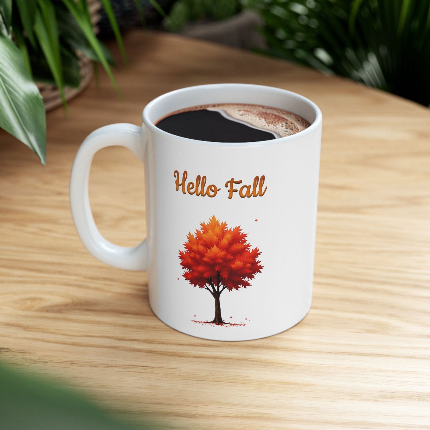 Hello Fall Red Autumn Tree Coffee Mug