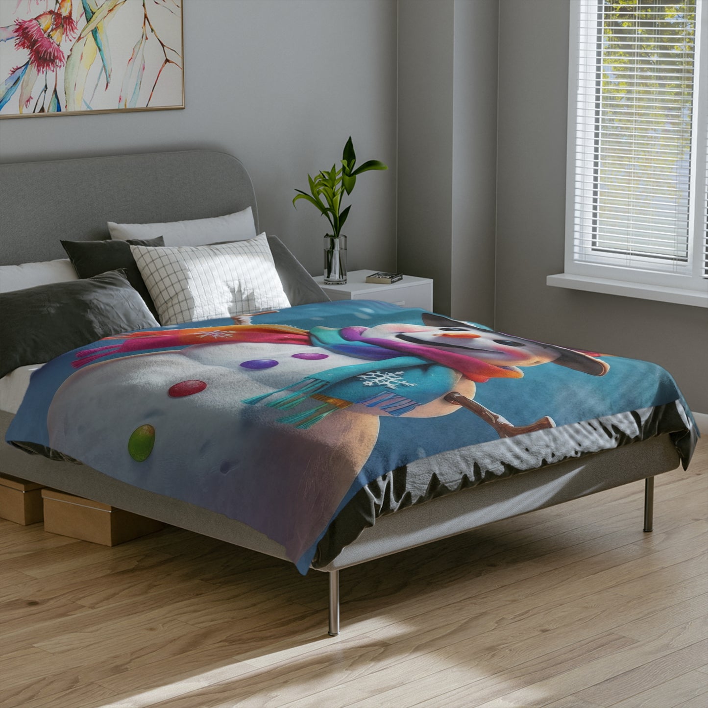 Colorful Snowman Velveteen Plush Blanket