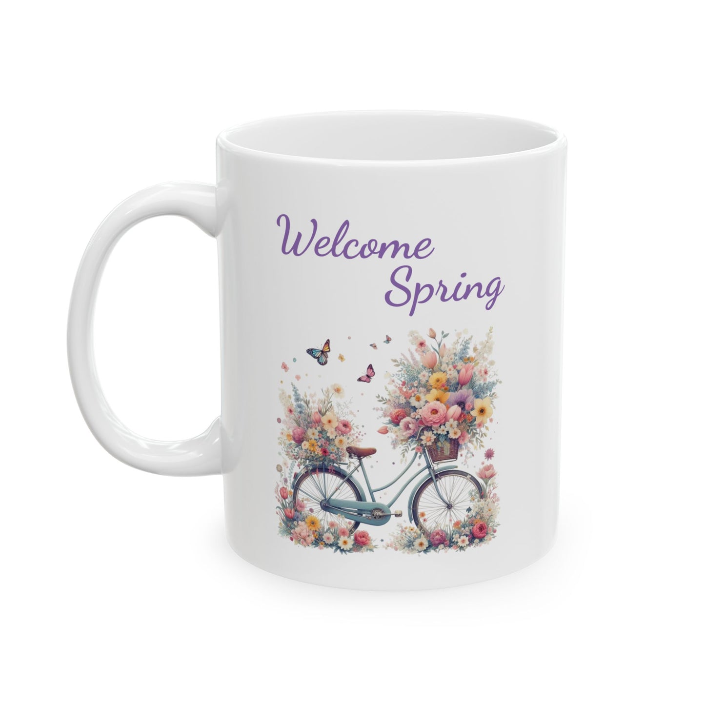 "Welcome Spring" Floral Bicycle Coffee Mug
