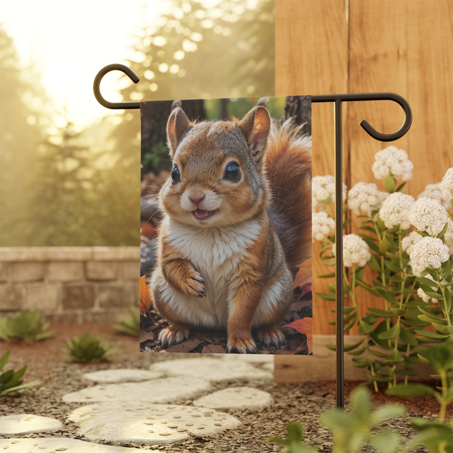 Smiling Squirrel Autumn Garden Flag