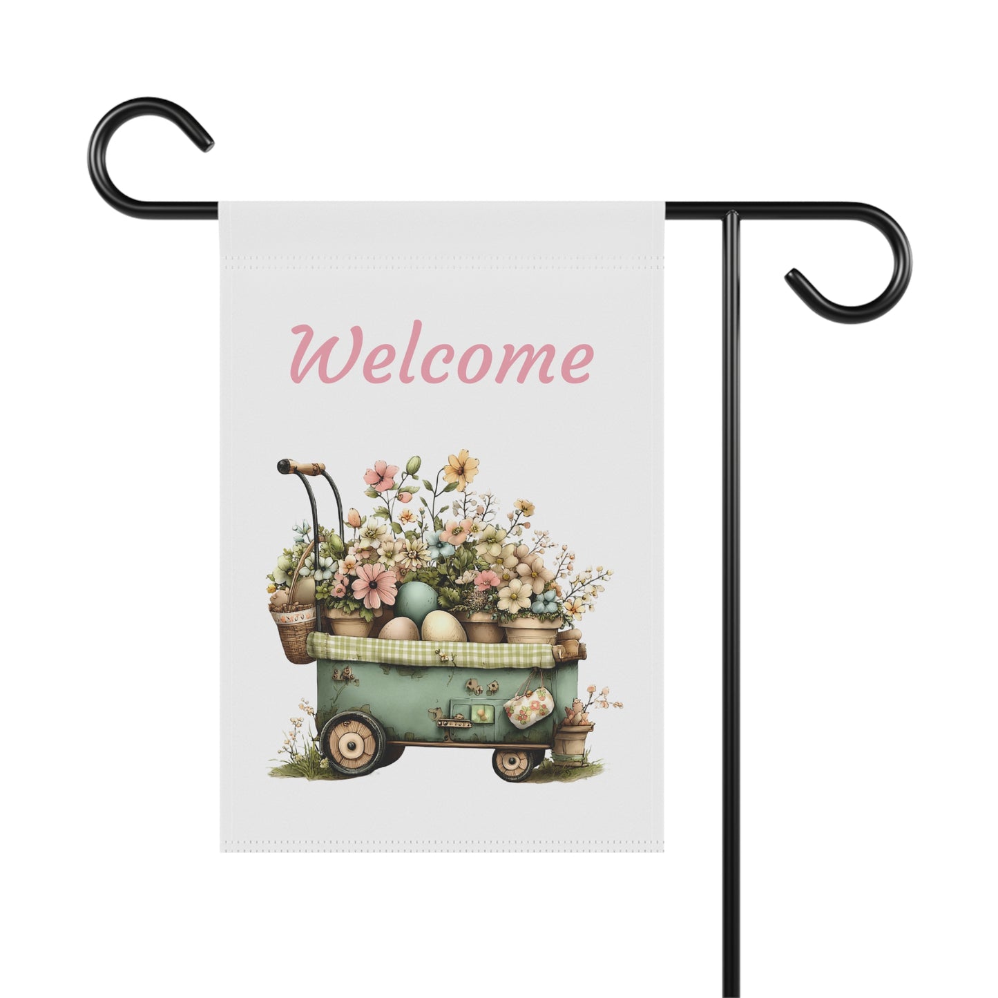 Vintage Flower Wagon Welcome Flag