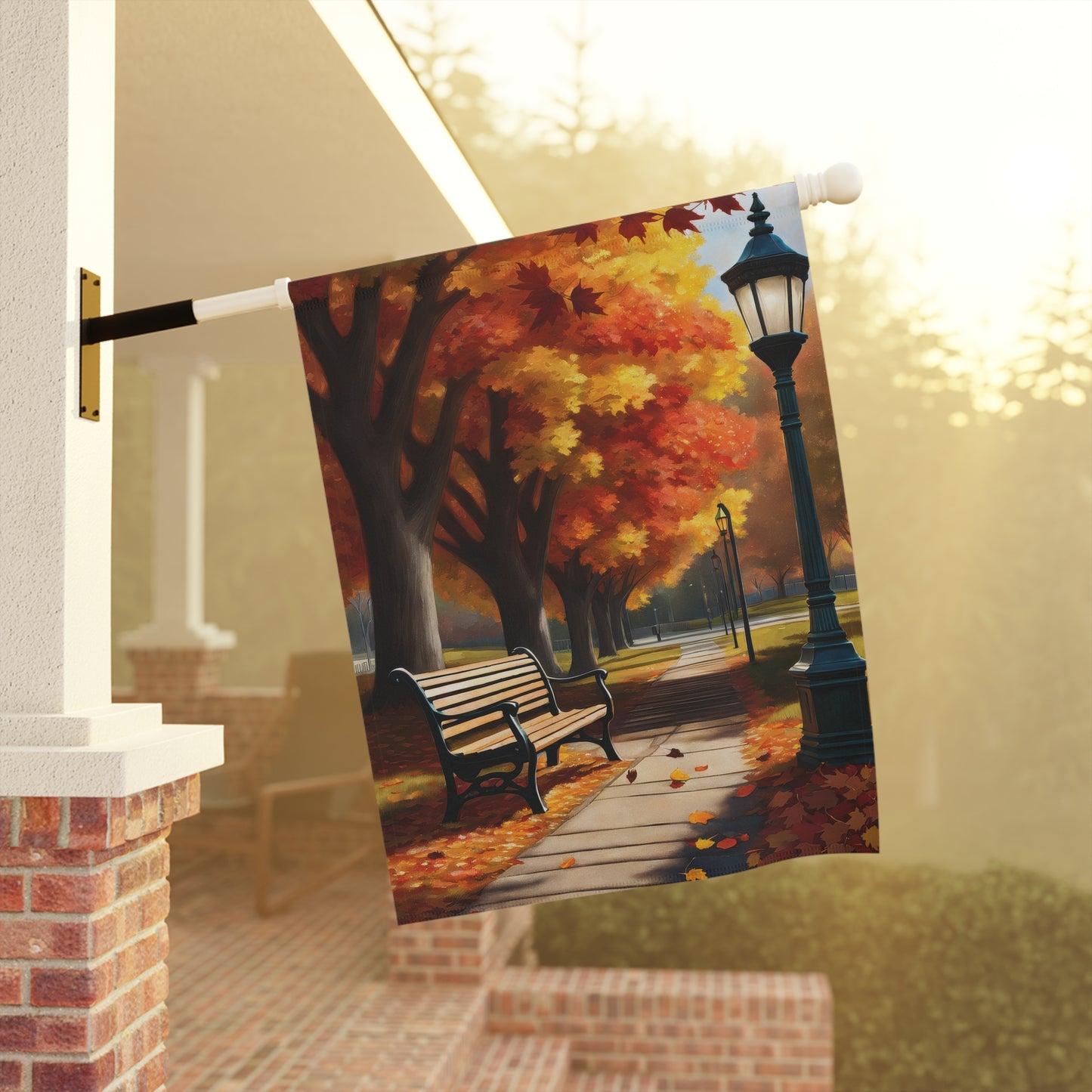 Vibrant Autumn Park Scene Garden Flag