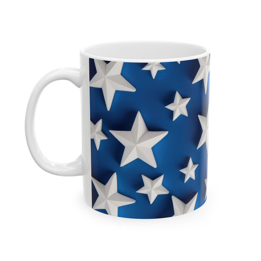 3D White Stars on Blue Coffee Mug