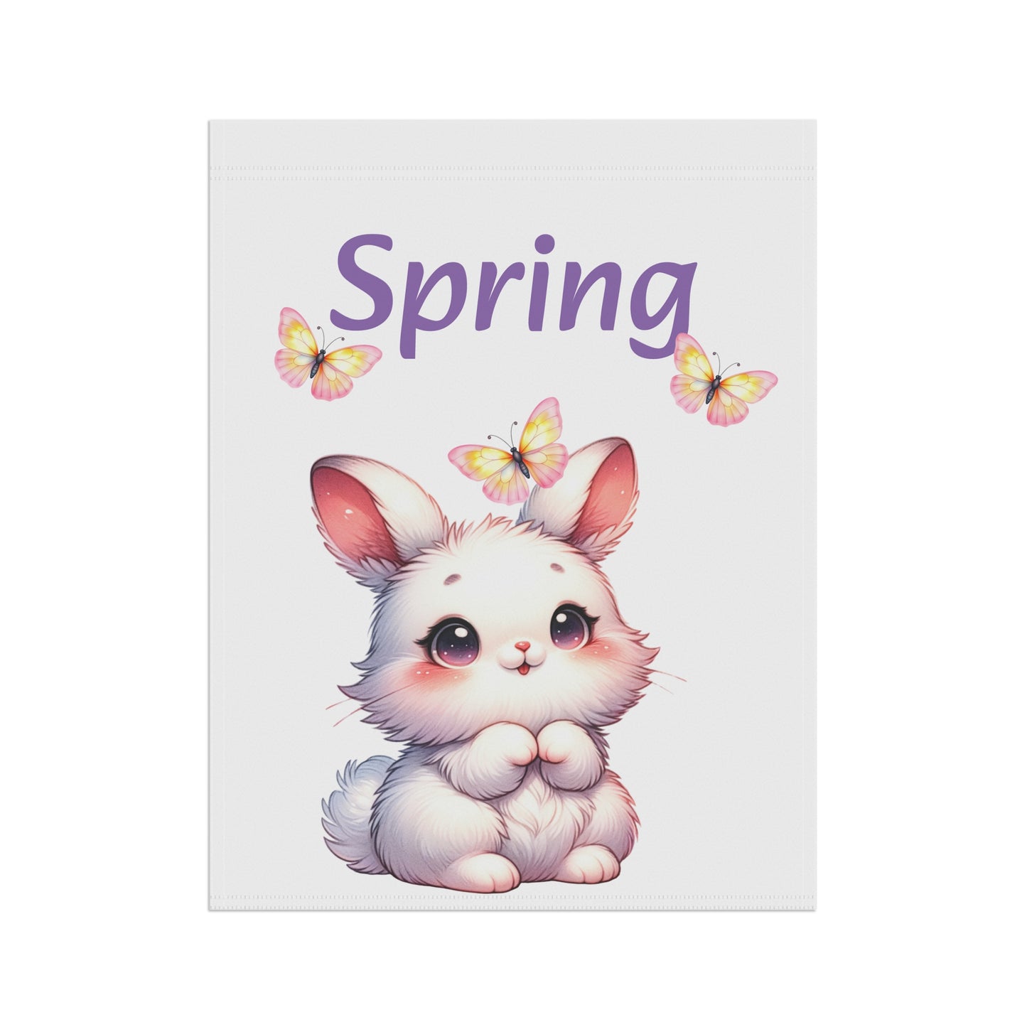 Adorable White Bunny & Butterflies Spring Garden Flag