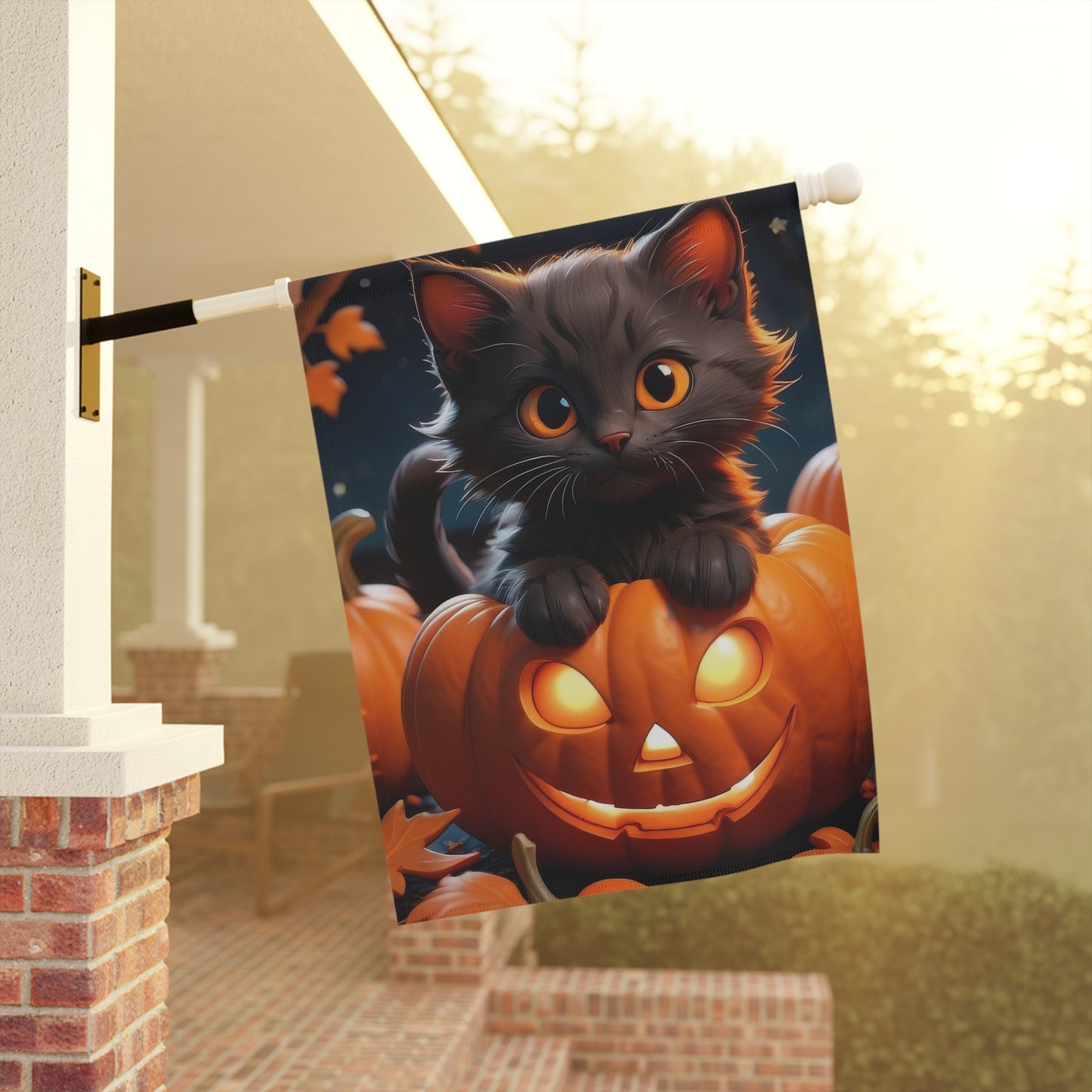 Cute Black Cat & Pumpkin Halloween Garden Flag