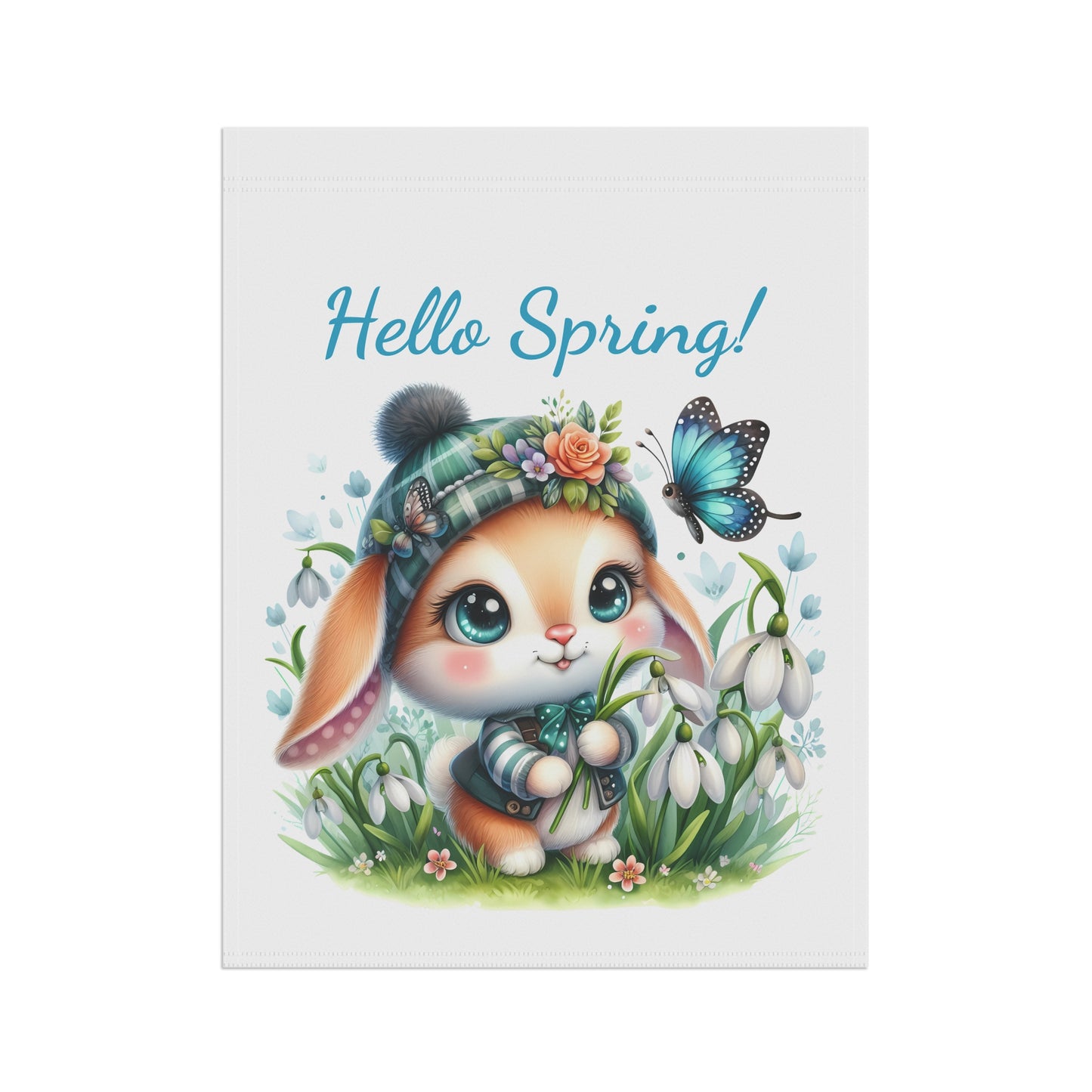 "Hello Spring!" Cute Bunny Garden Flag