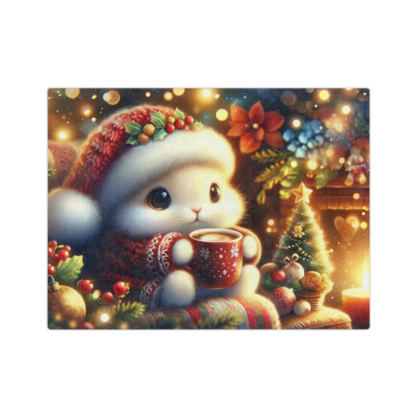 Adorable Fluffy Bunny with Hot Cocoa Velveteen Blanket