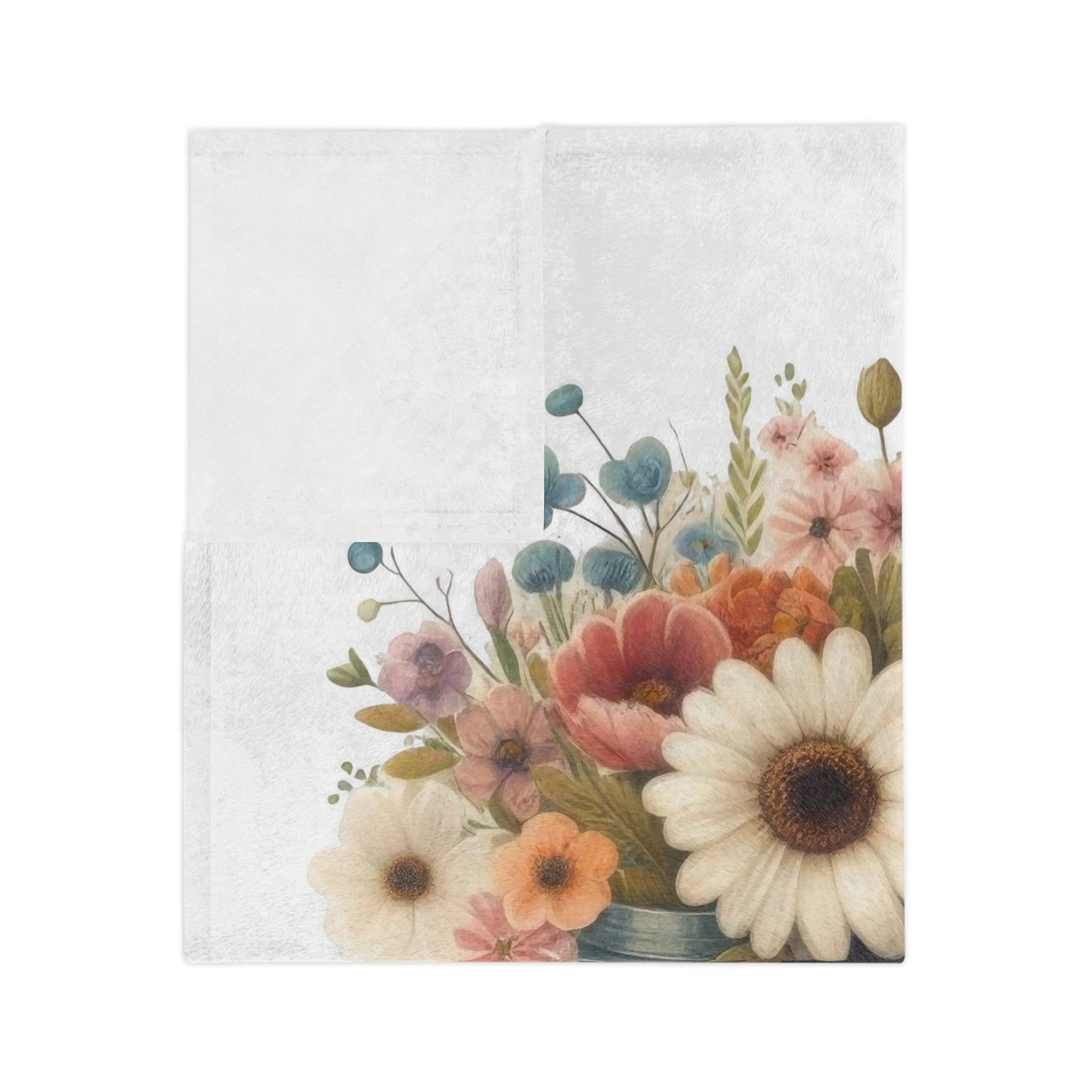 Hello Spring Floral Velveteen Blanket, Cozy Lightweight Throw,