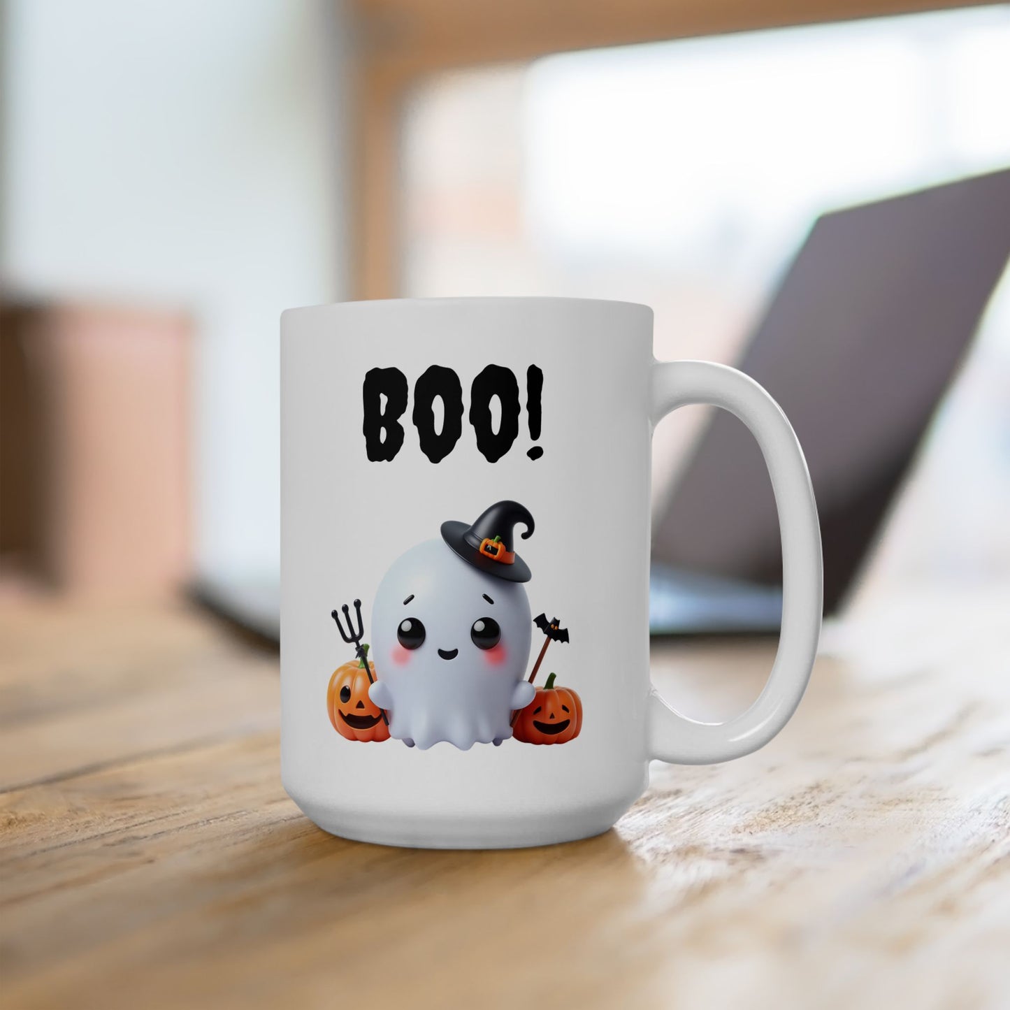 BOO!" Cute Ghost & Witch Hat Coffee Mug