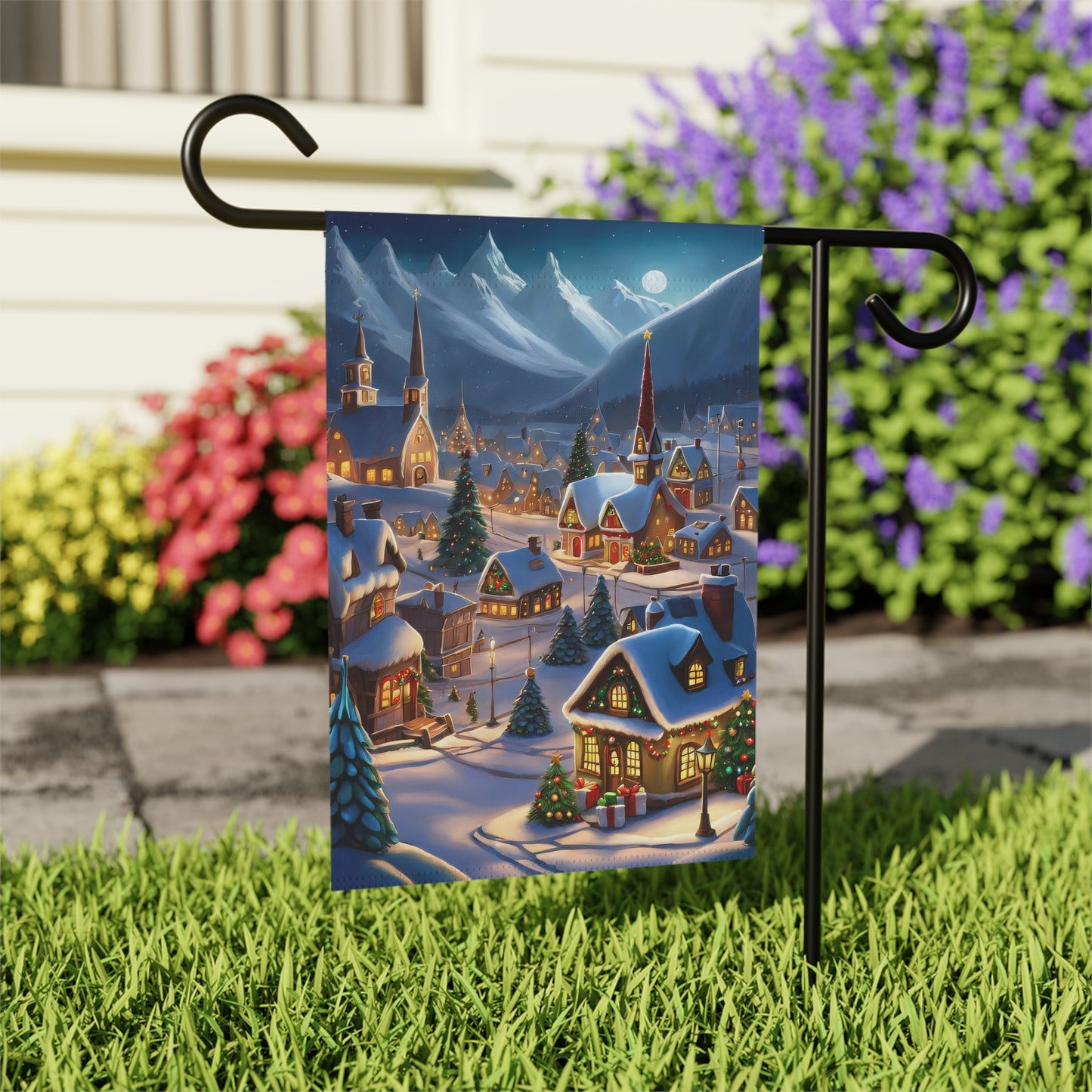 Magical Christmas Mountain Village Garden Flag