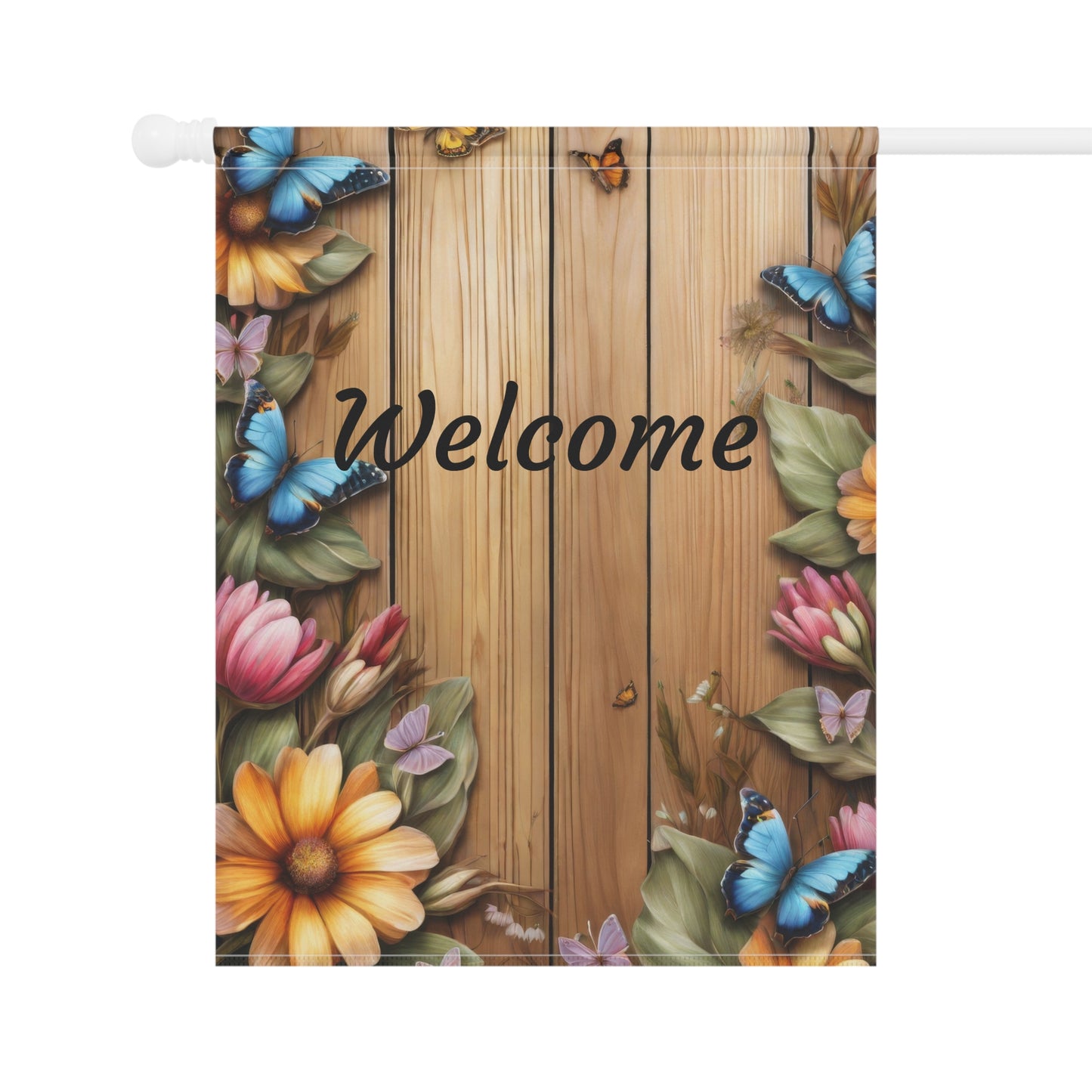 Welcome Garden Flag with Butterflies and Flowers