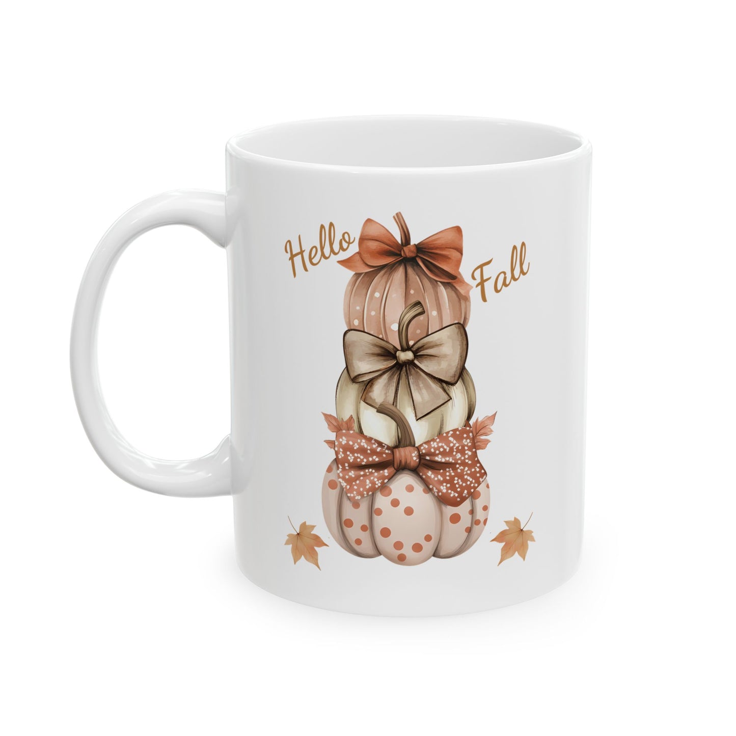 "Hello Fall" Bowed Pumpkin Stack Coffee Mug