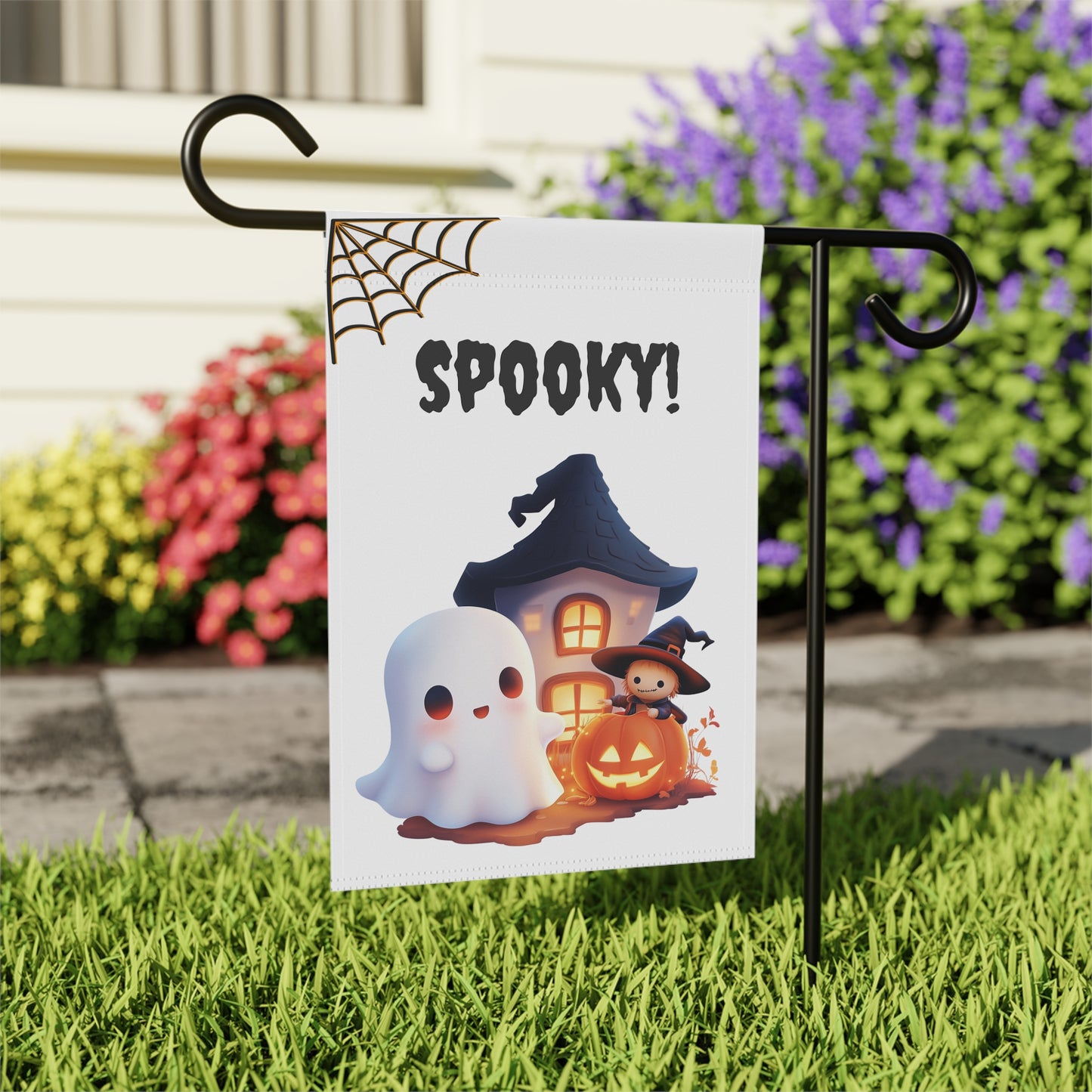 Cute Ghost & Haunted House Garden Flag