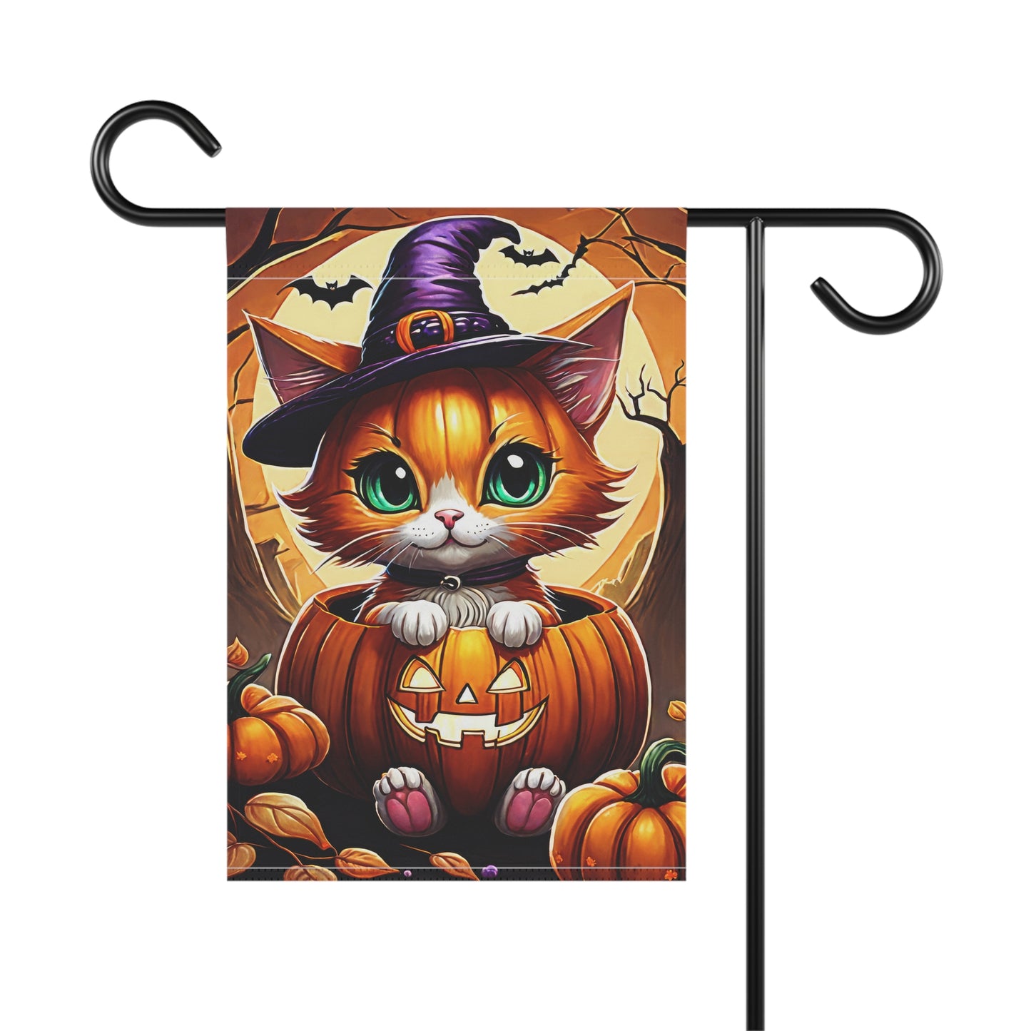 Playful Kitten Halloween Pumpkin Garden Flag