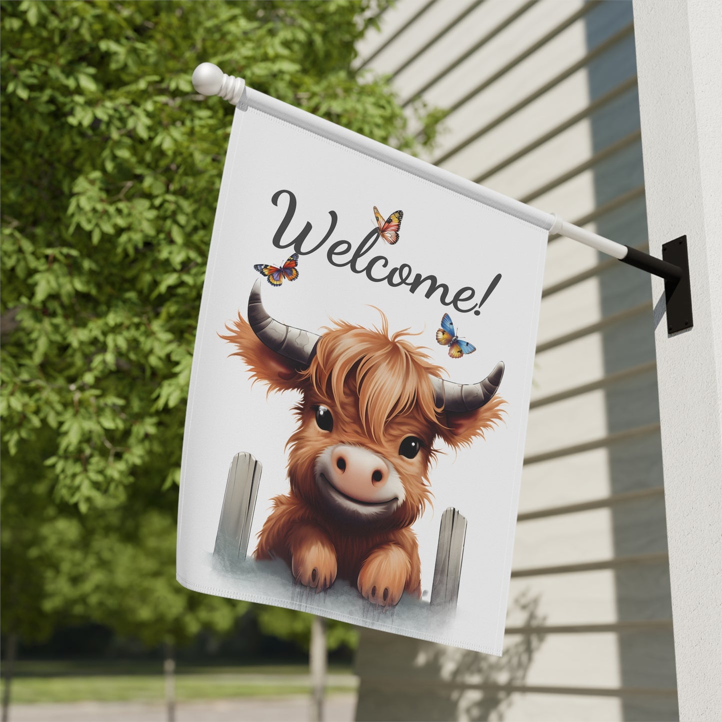Cute Highland Cow Welcome Garden Flag