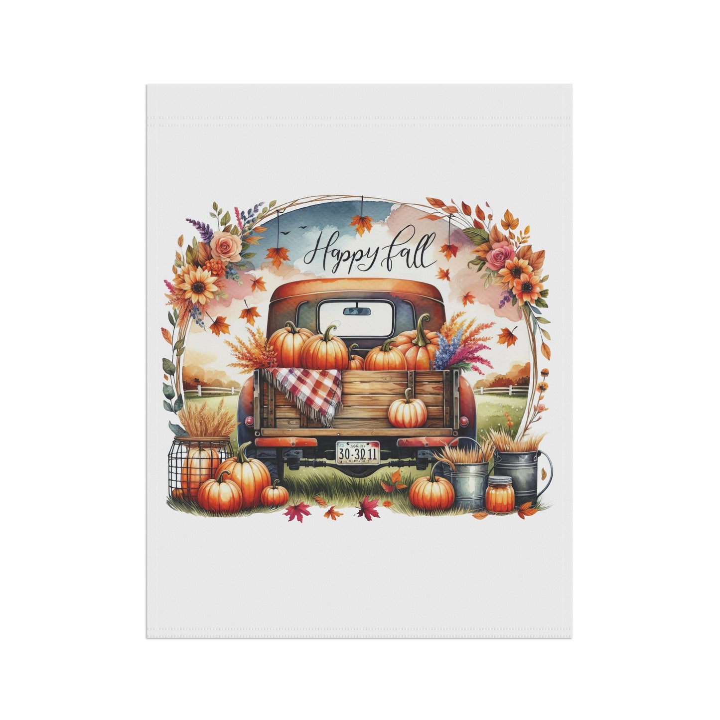 "Happy Fall" Vintage Truck & Pumpkin Garden Flag