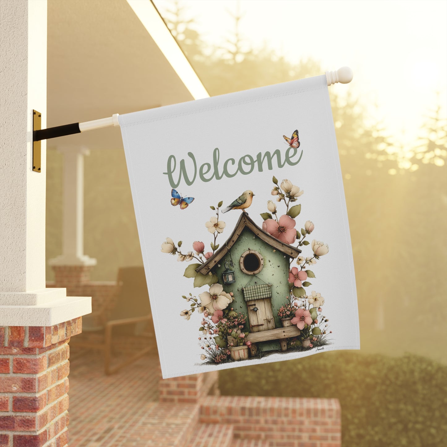 Birdhouse Welcome Garden Flag