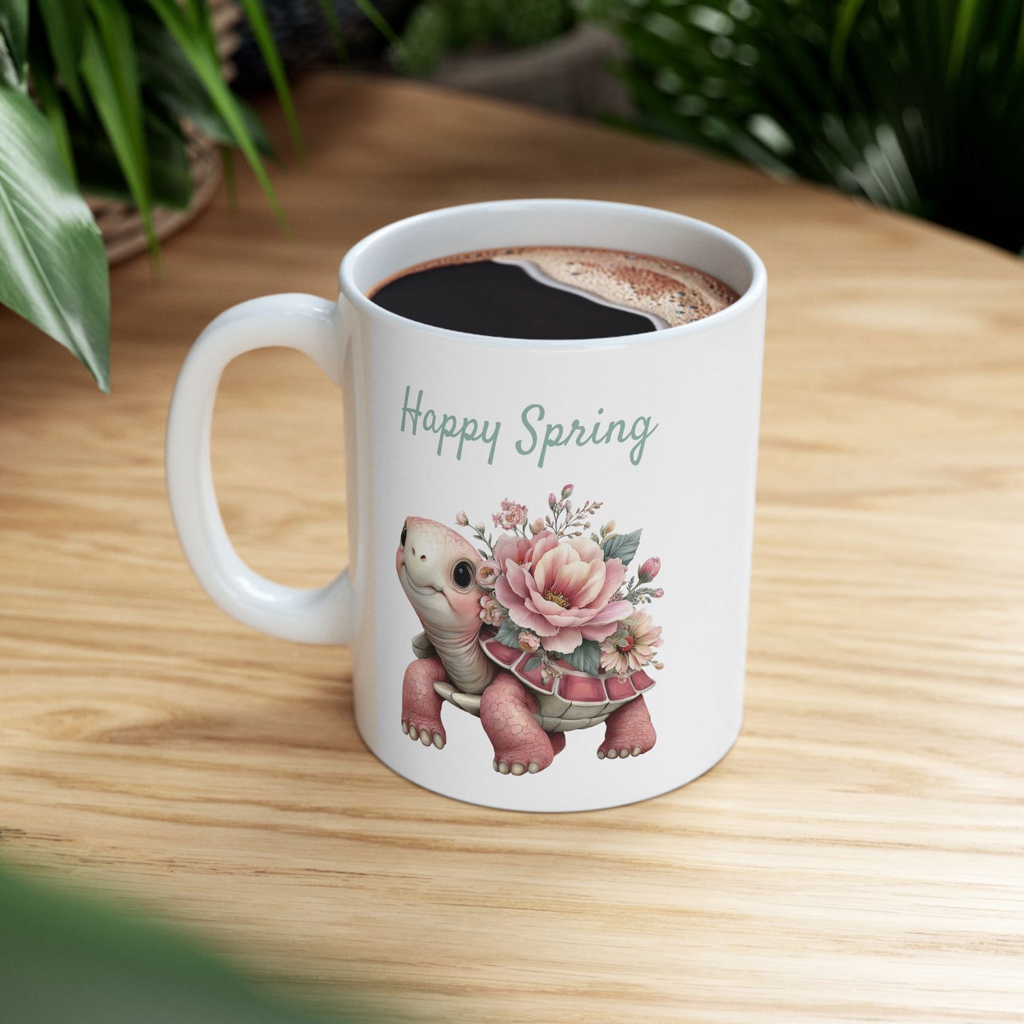 Happy Spring Floral Turtle Mug