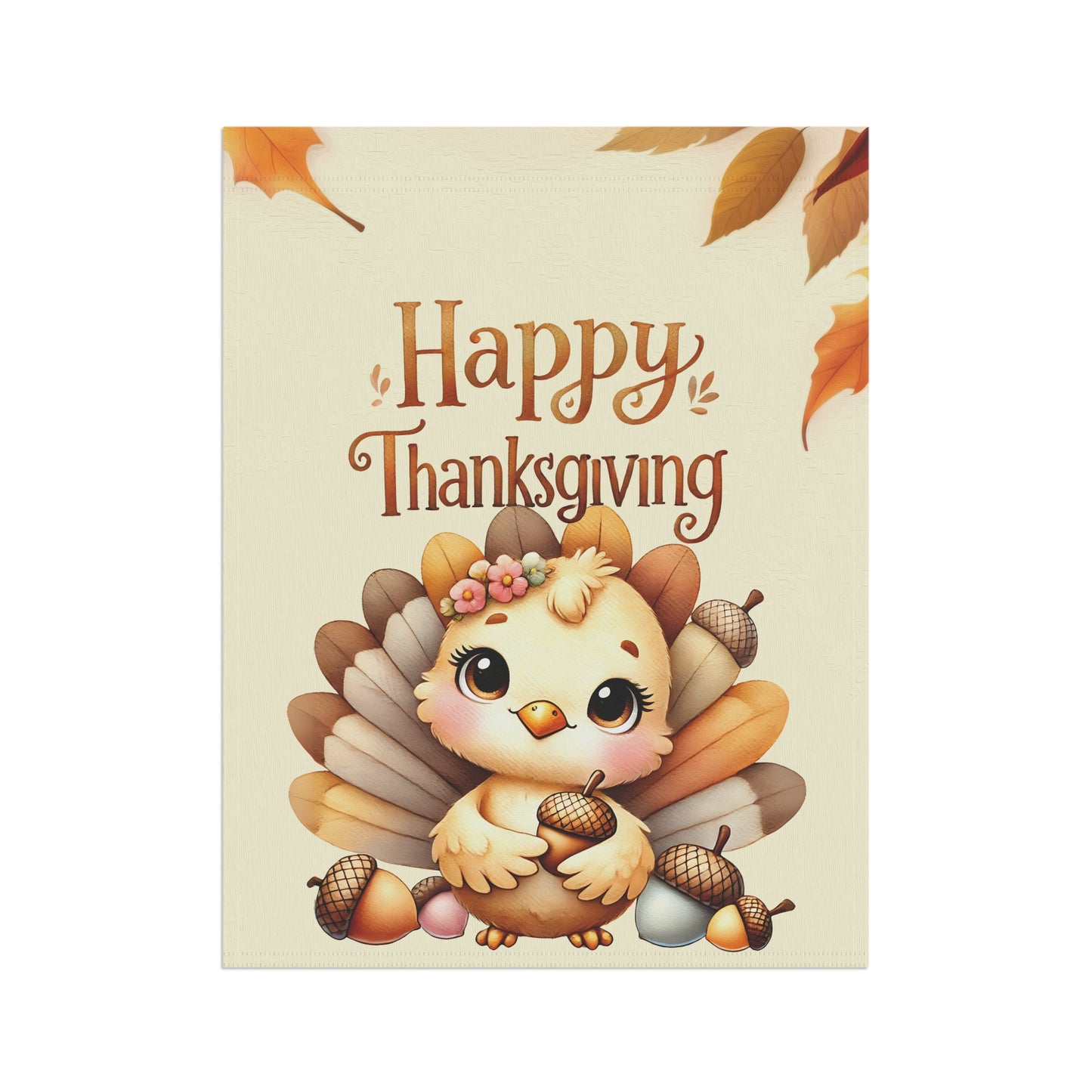 Happy Thanksgiving Garden Flag with a Cute Baby Turkey Flag