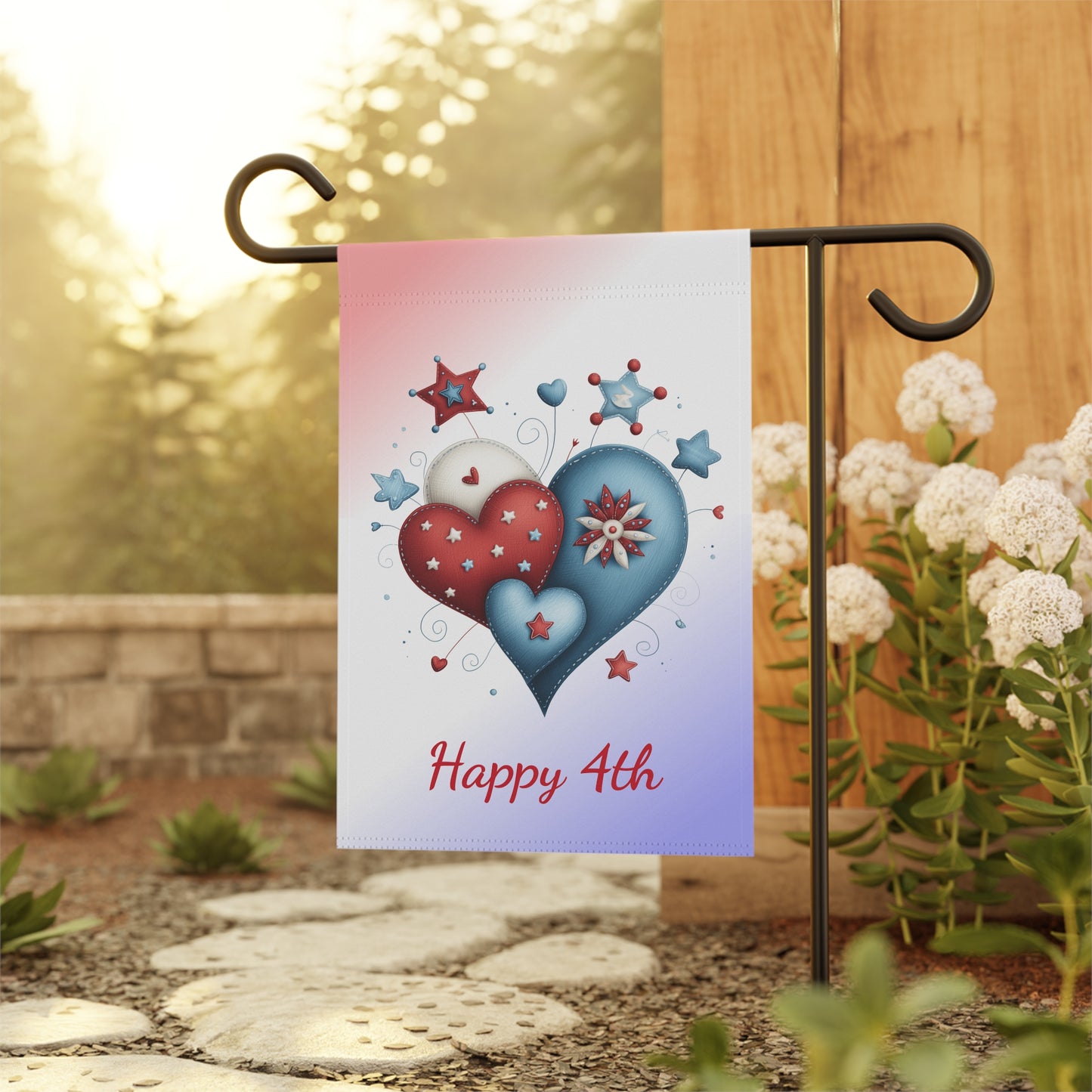 American Hearts Garden Flag for Fourth of July