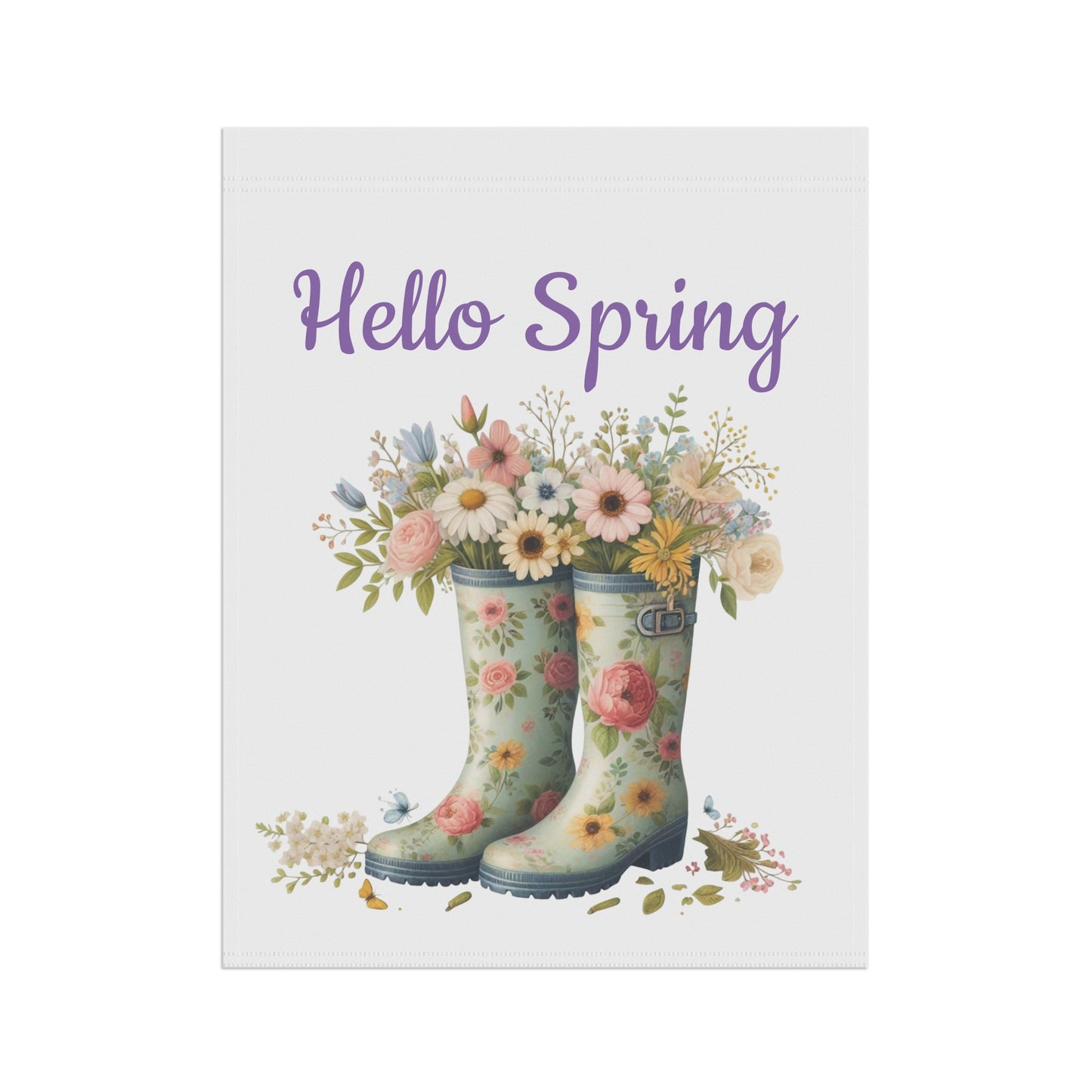 "Hello Spring" Garden Flag with Floral Rain Boots