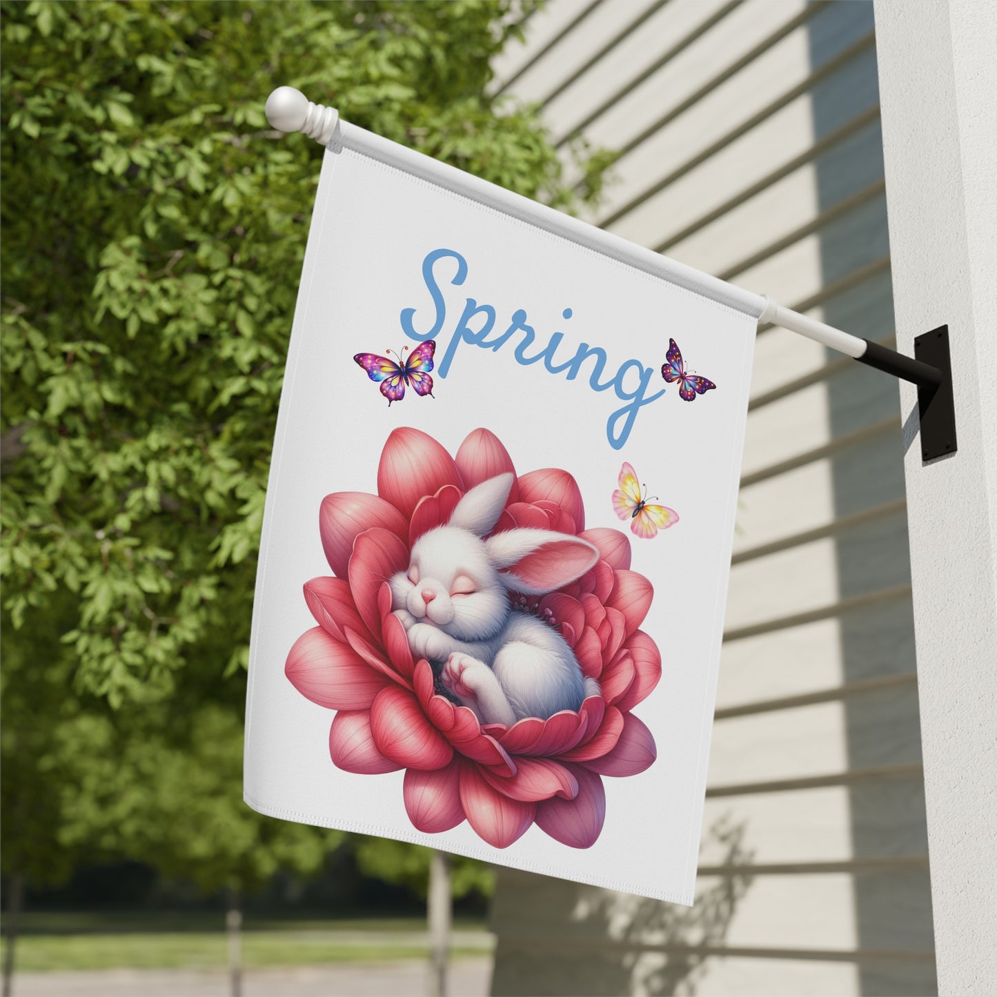 Sweet Sleeping White Bunny Spring Garden Flag