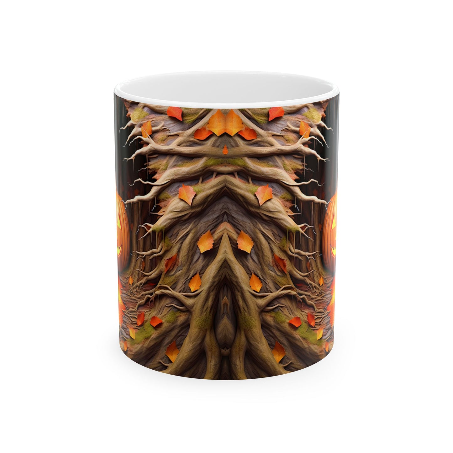 Enchanting 3D Jack-O'-Lantern Tree Cave Coffee Mug