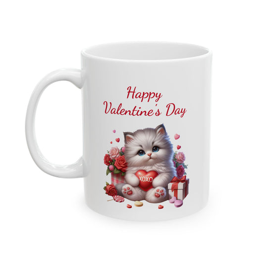 Adorable Kitten "Happy Valentines Day" Coffee Mug