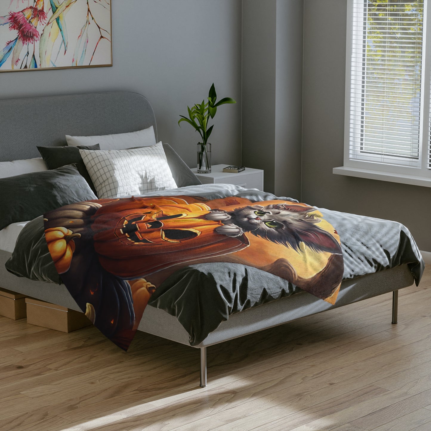 Adorable Kitten in Pumpkin Plush Lightweight Throw