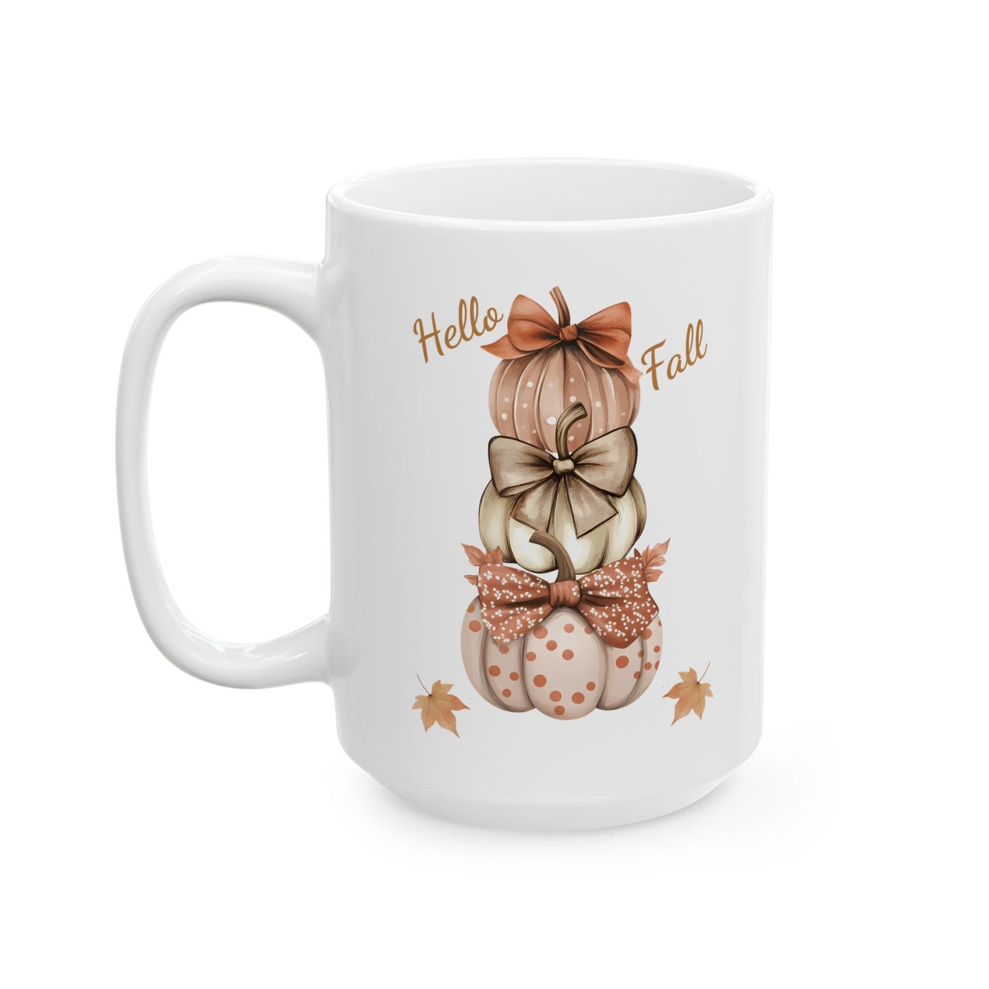 "Hello Fall" Bowed Pumpkin Stack Coffee Mug