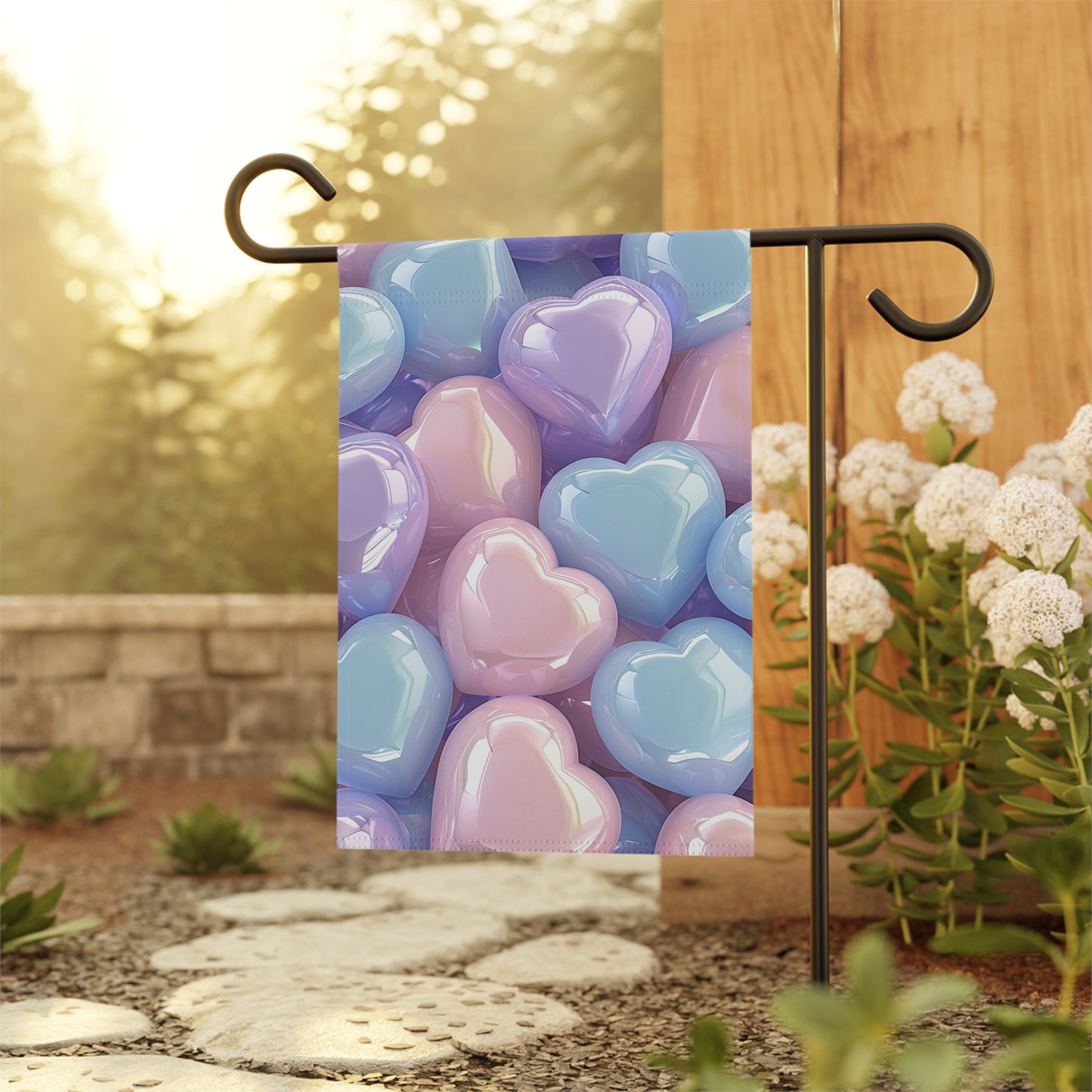 Glossy Pastel Heart Cluster Garden Flag