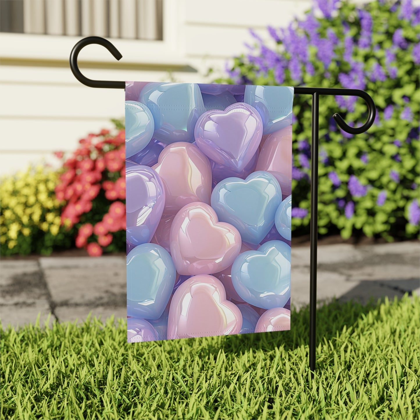 Glossy Pastel Heart Cluster Garden Flag