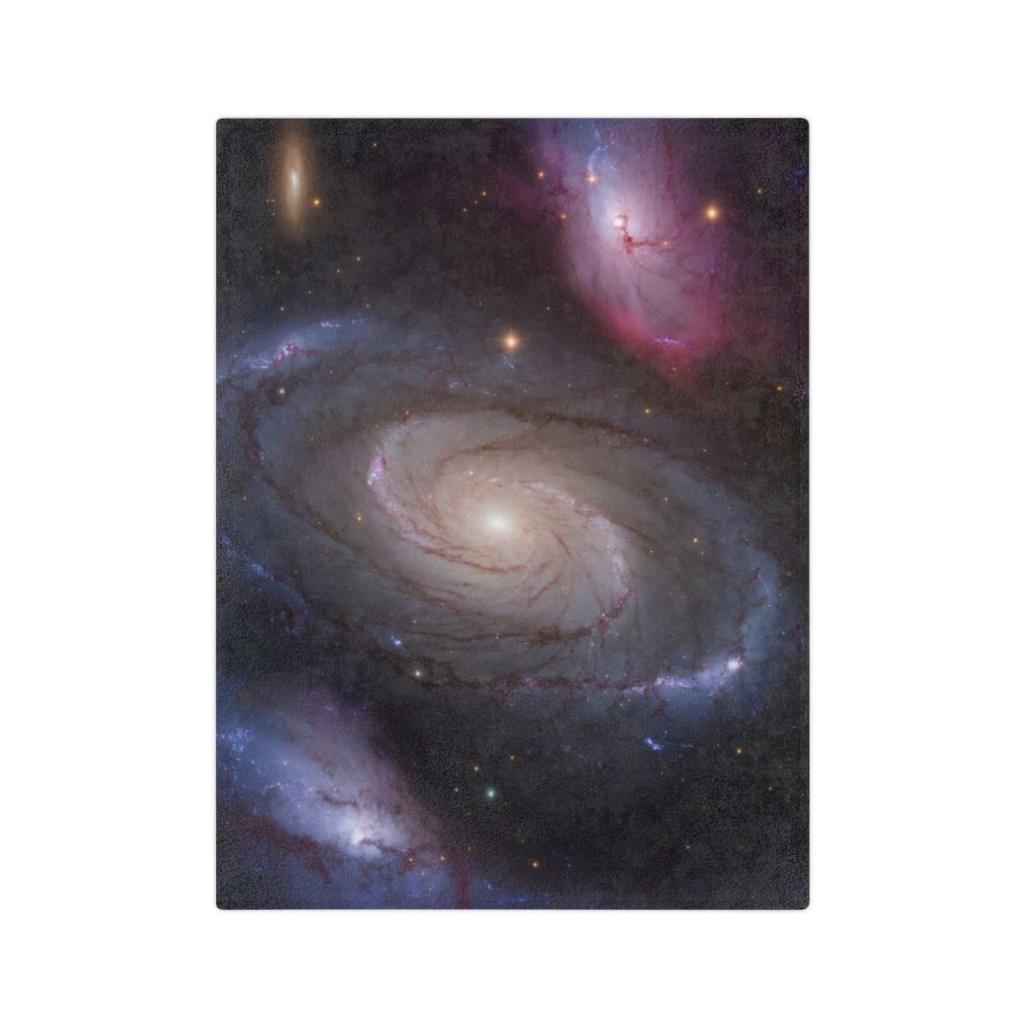 A soft velveteen throw blanket featuring a detailed cosmic galaxy print.