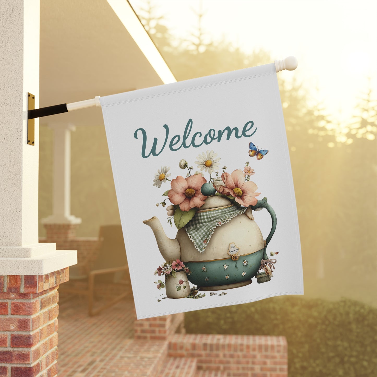 Cottage Teapot Welcome Garden Flag
