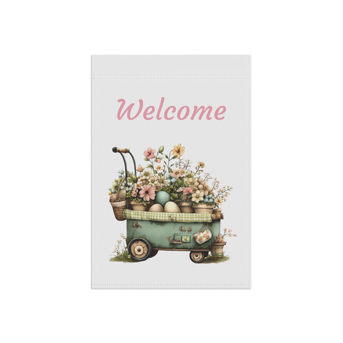 Vintage Flower Wagon Welcome Flag