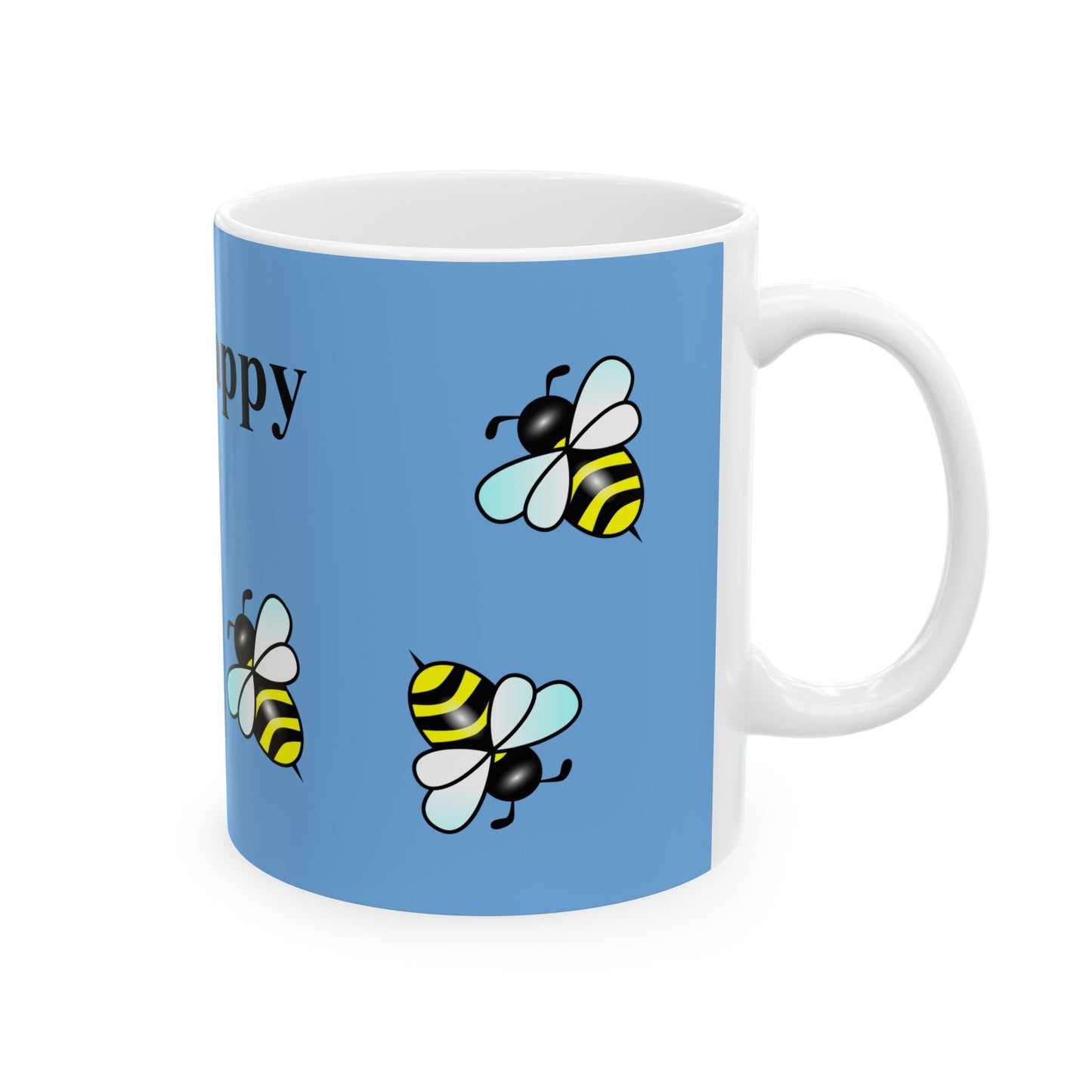"Bee Happy" Blue Coffee Mug