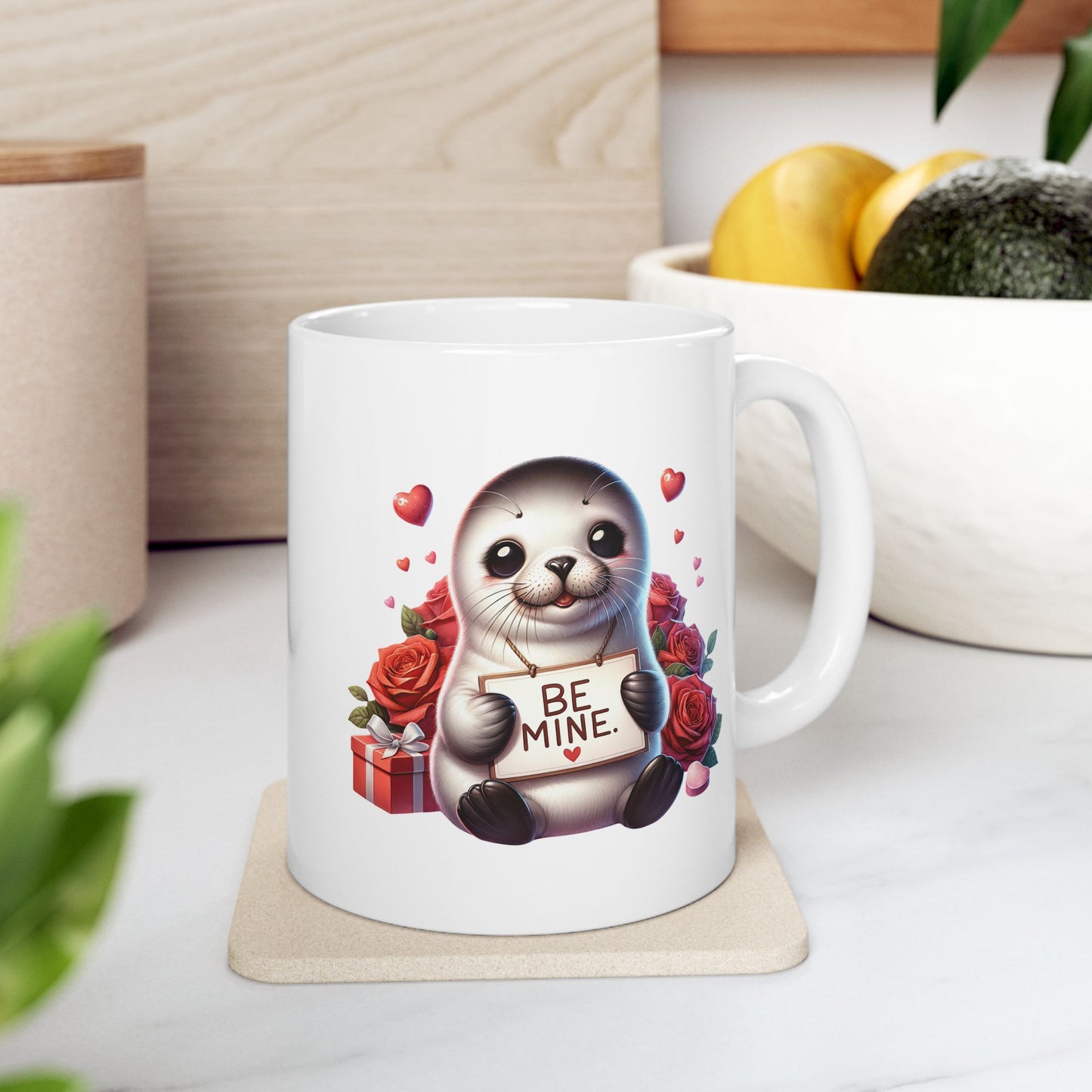 Adorable Seal "BE MINE." Valentine's Coffee Mug