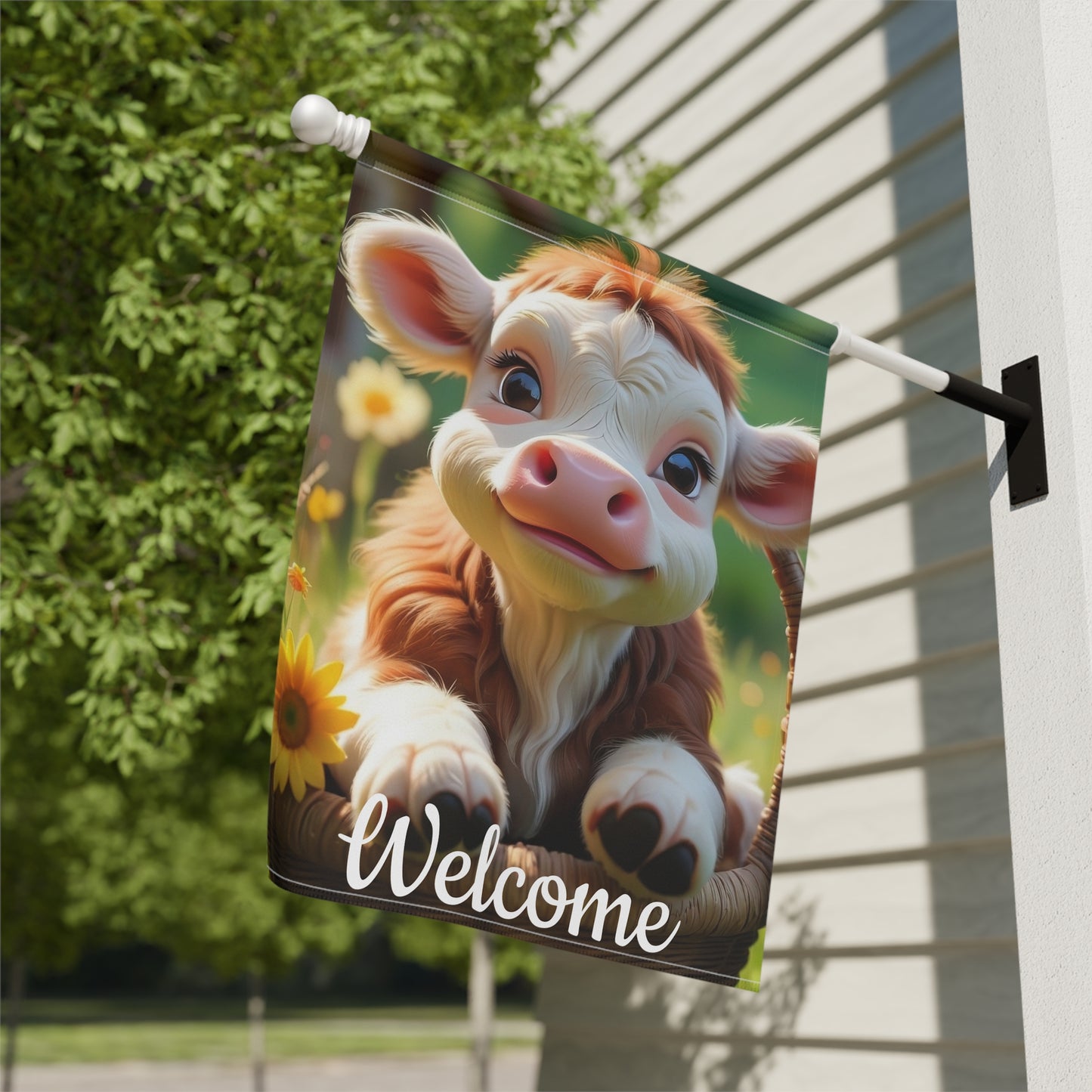 Farmhouse Garden Flag with a Baby Cow