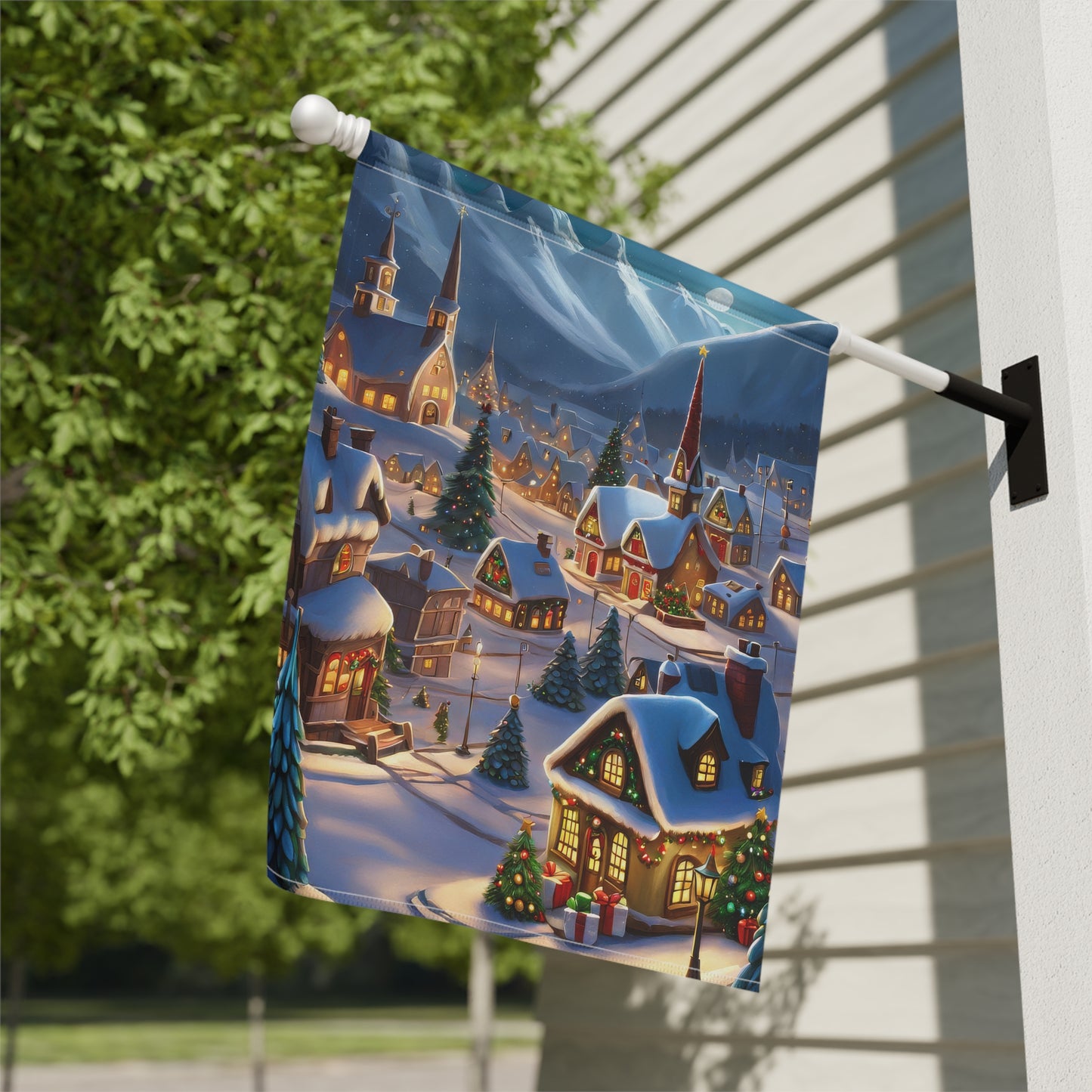 Magical Christmas Mountain Village Garden Flag
