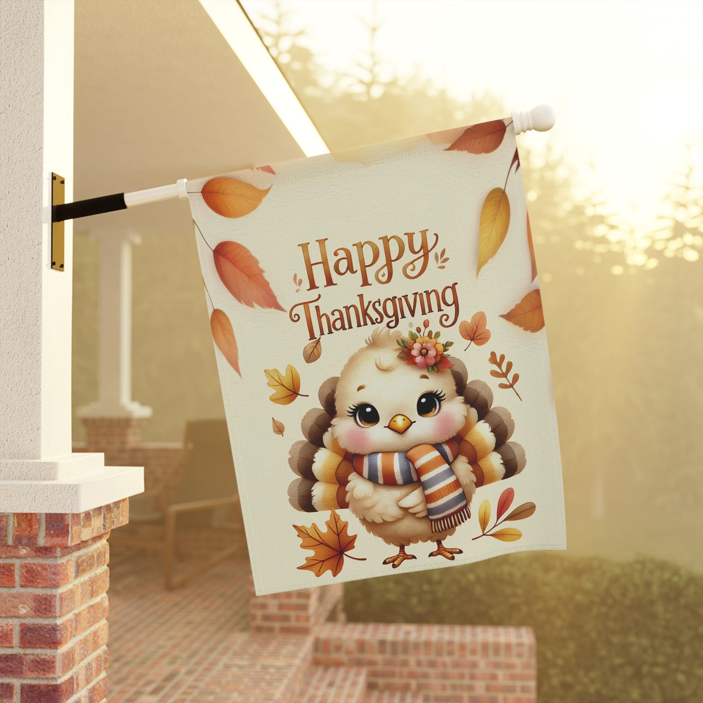 Cute Baby Turkey with Scarf Fall Thanksgiving Garden Flag