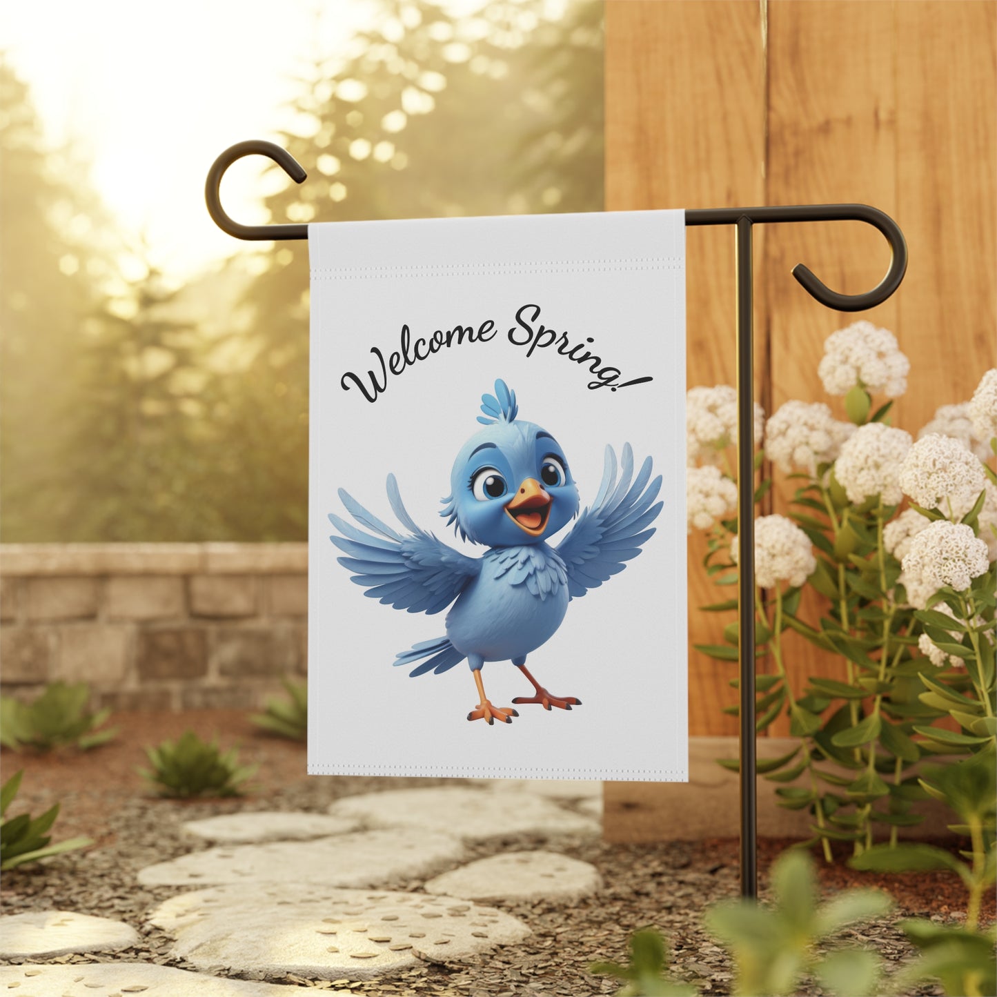 Welcome Spring Garden Flag with Cute Blue Bird