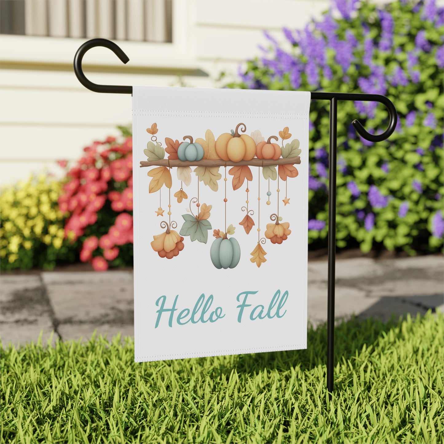 Hello Fall Pumpkin Garland Garden Flag