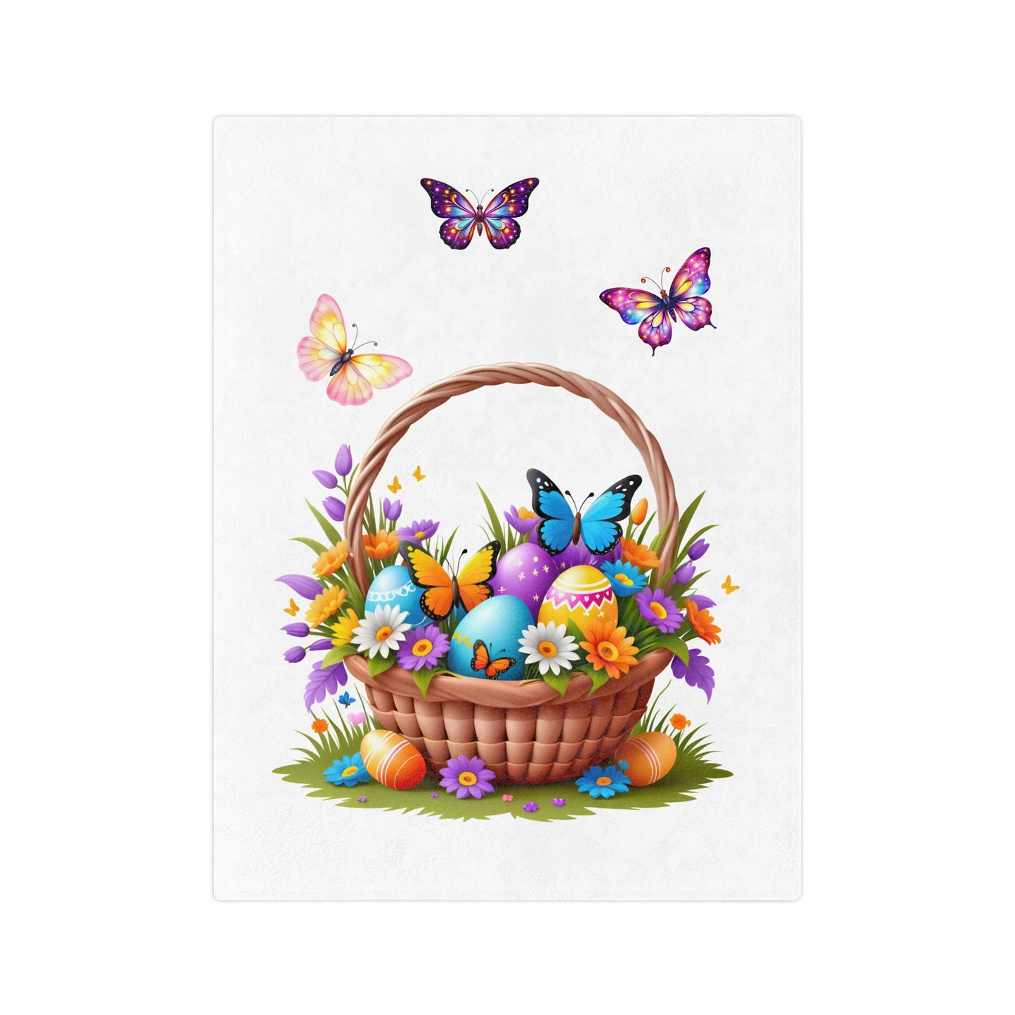 Vibrant Easter Basket & Butterflies Lightweight Velveteen Blanket