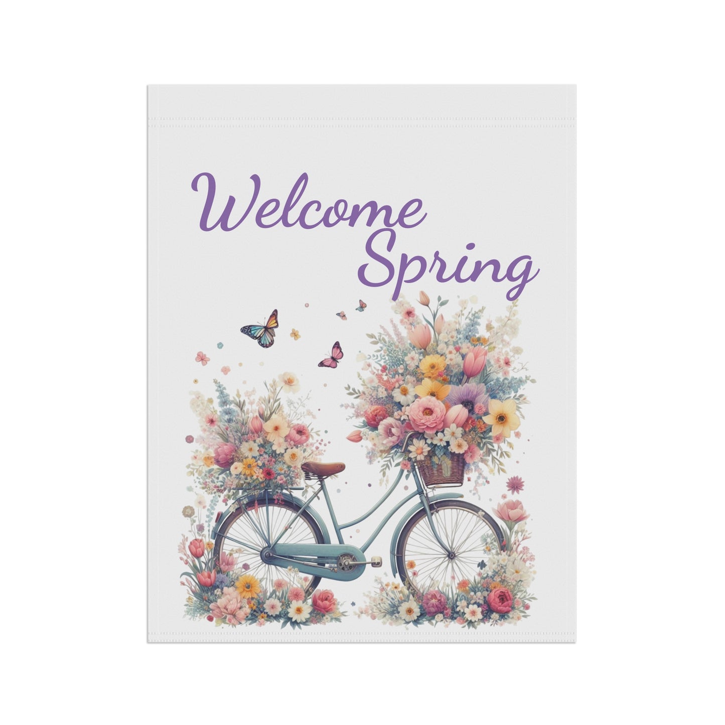 Welcome Spring Garden Flag with Floral Bicycle Design