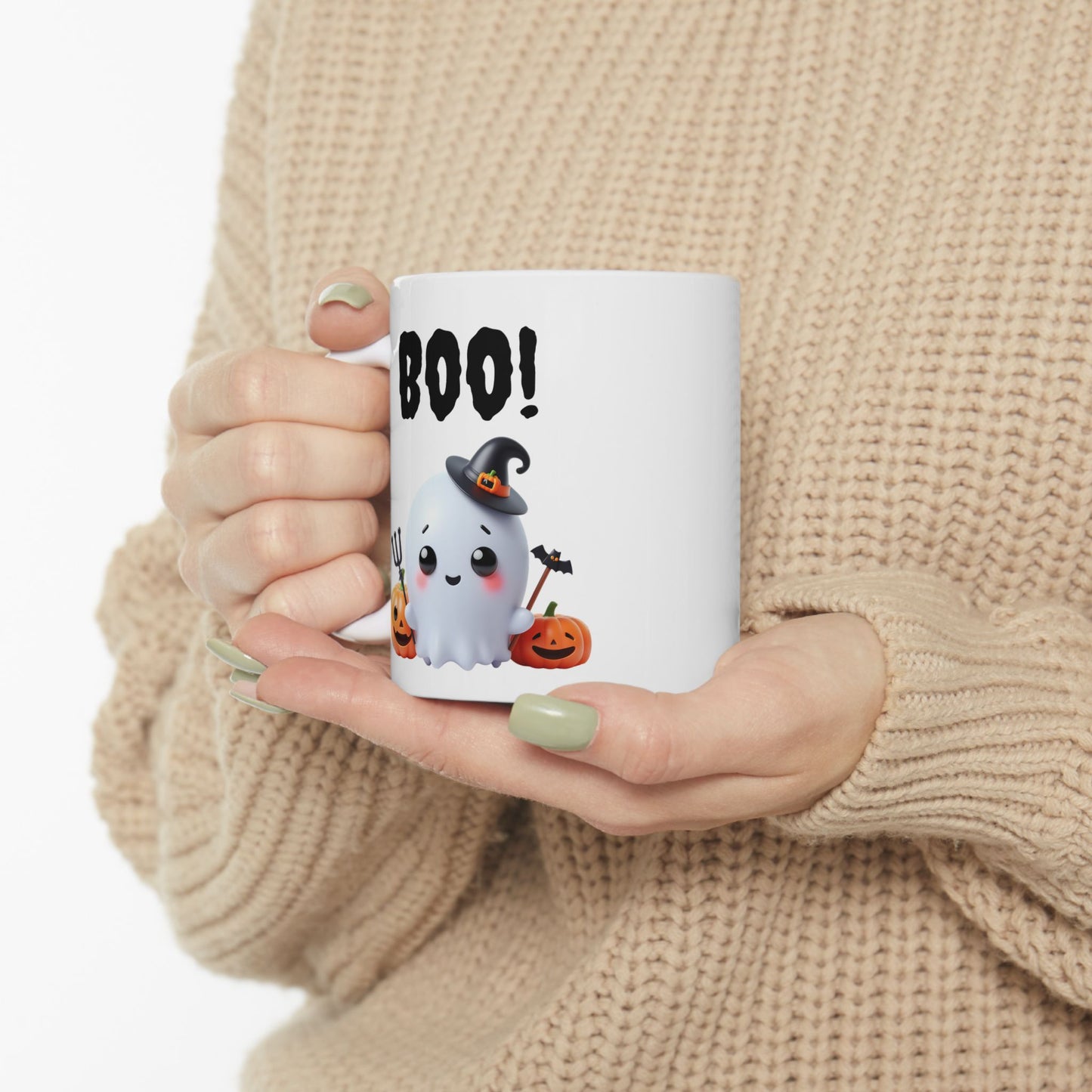 BOO!" Cute Ghost & Witch Hat Coffee Mug