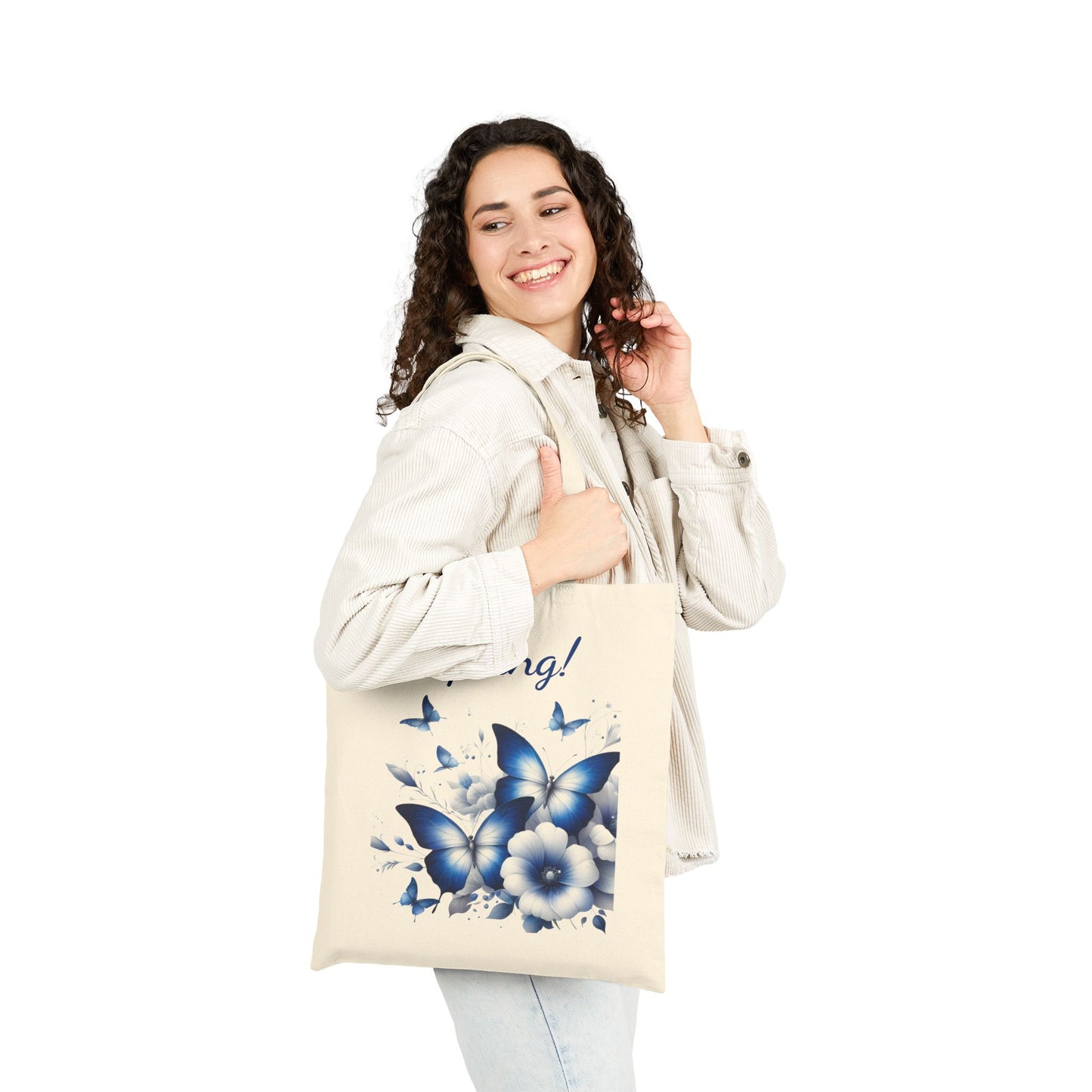Beautiful  Blue Butterfly & Floral Canvas Tote Bag