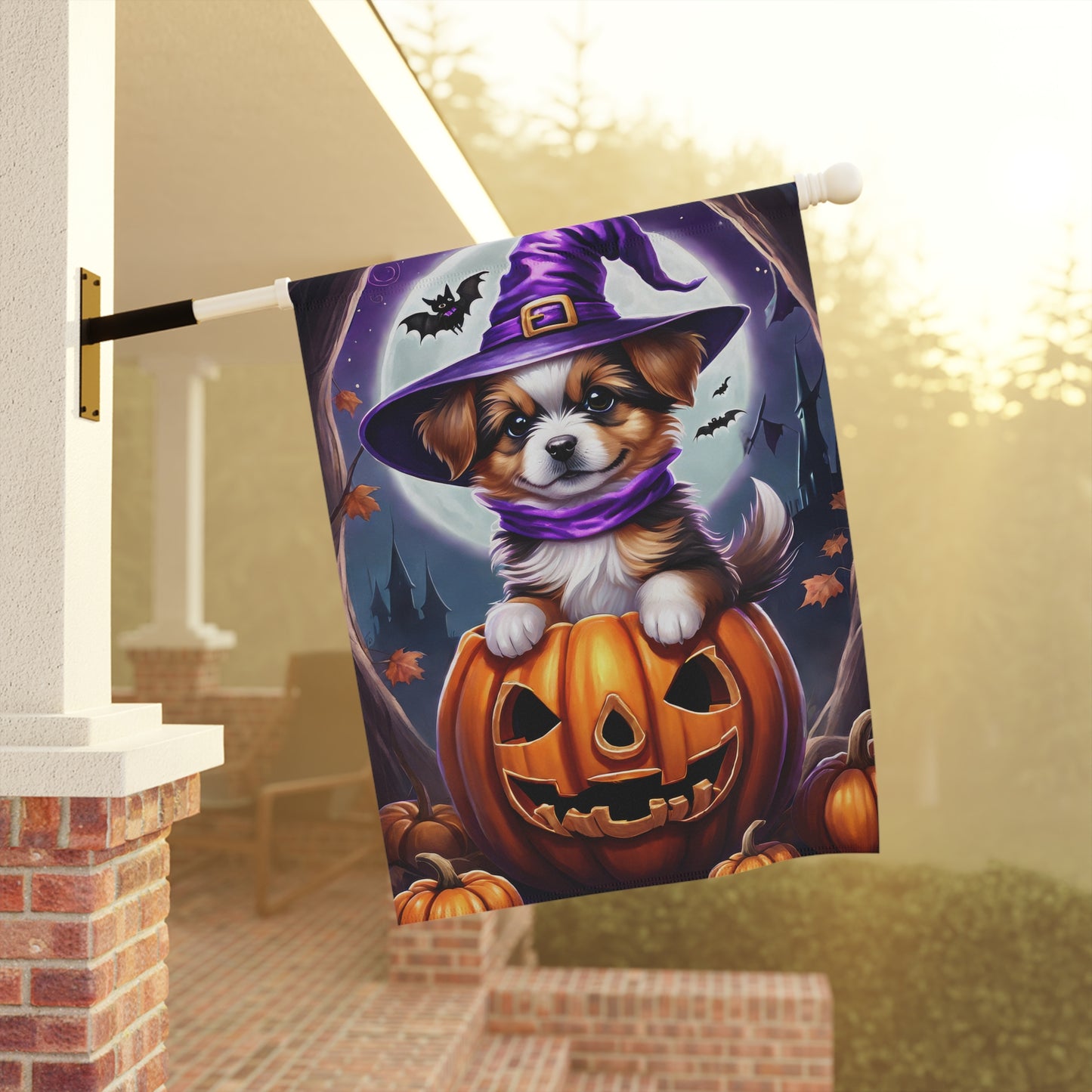 Adorable Puppy Halloween Garden Flag/ House Banner