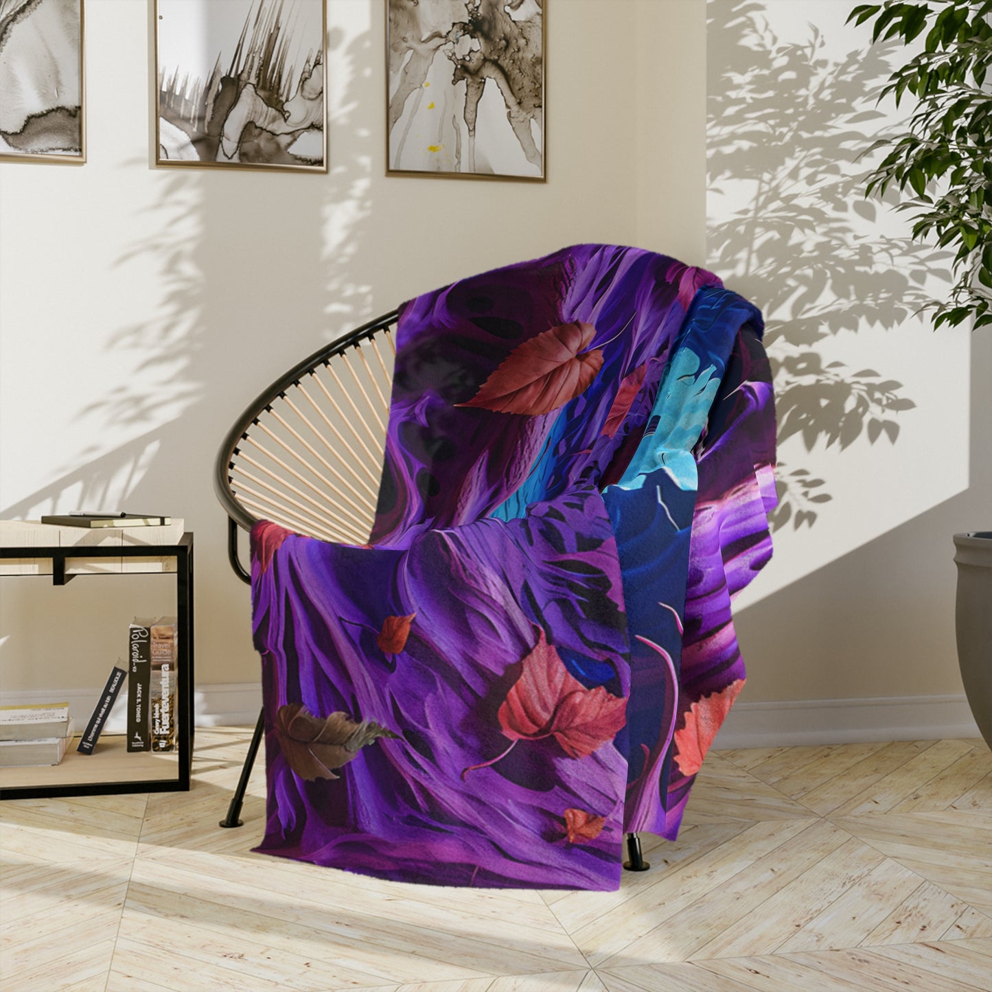 Eerie Glowing Pumpkin in Enchanted Purple Tree Hollow Blanket
