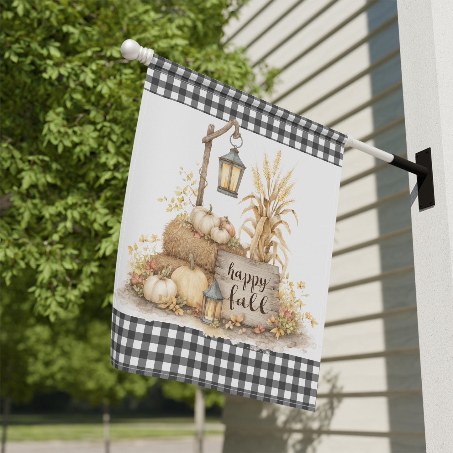 Black and White Buffalo Plaid Fall Garden Flag