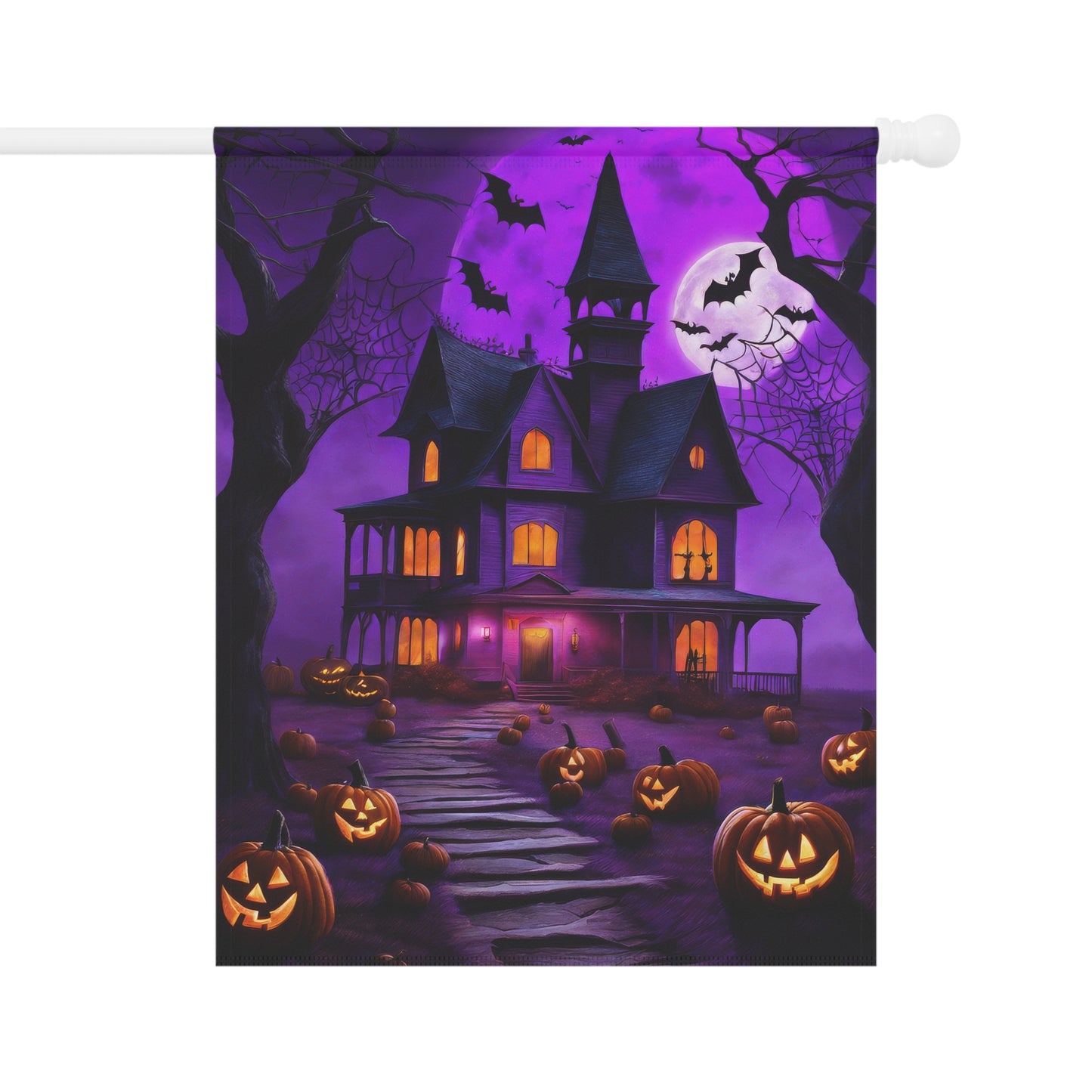 Purple Haunted House Halloween Garden Flag/ House Banner